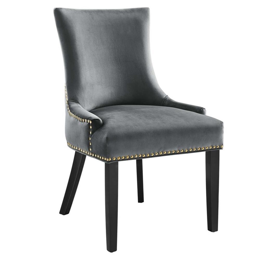 Pemberly Row 20.5" Velvet Dining Side Chairs in Gray/Black (Set of 2)
