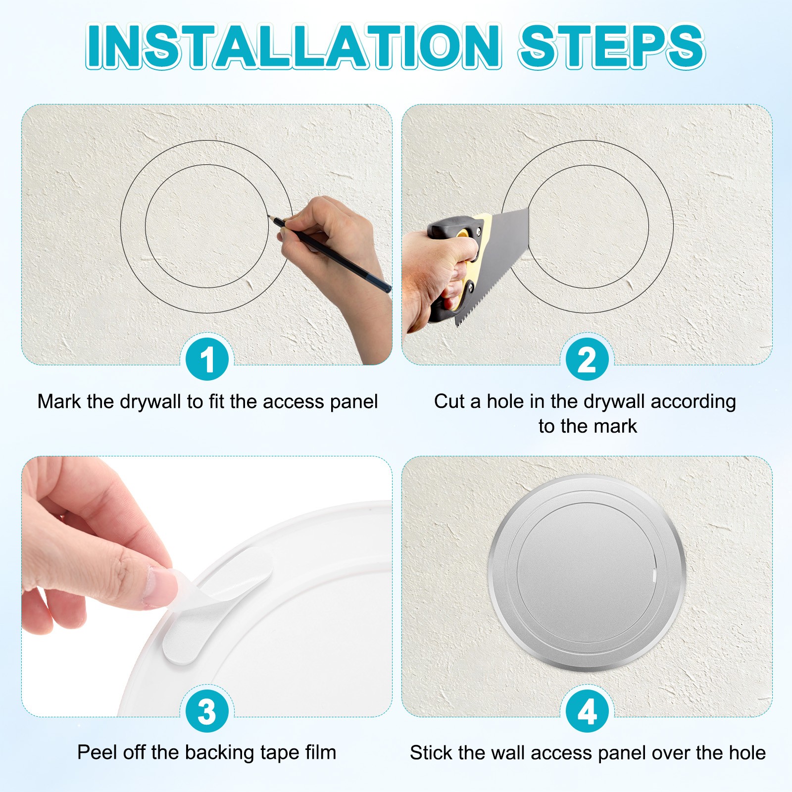 1-Pack Access Panel for Drywall, 4x4 Inch Round Plastic Removable [Silver Tone]