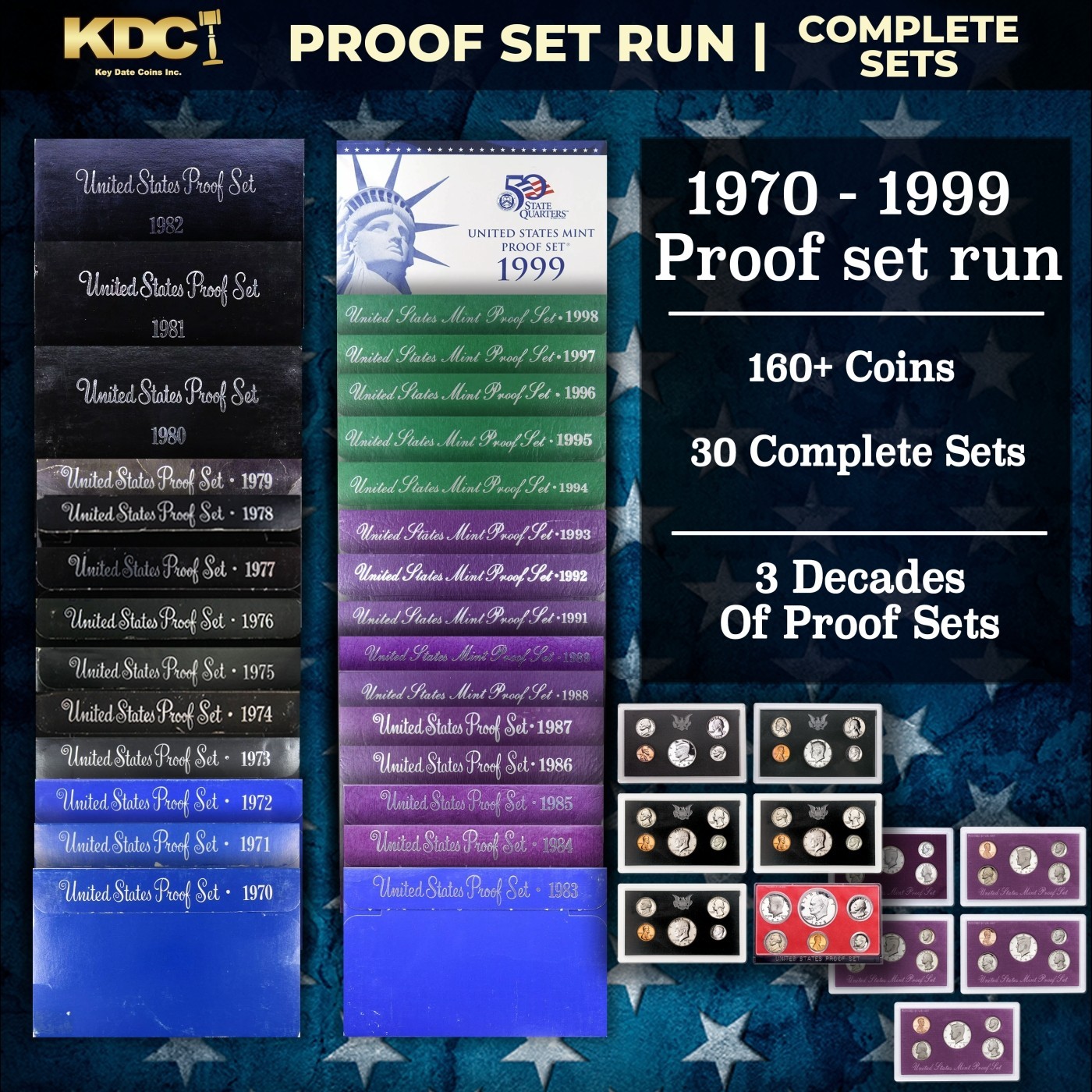 1970-1999 United States Proof Set Run 160+ Coins 30 Sets 3 Full Decades In OGP