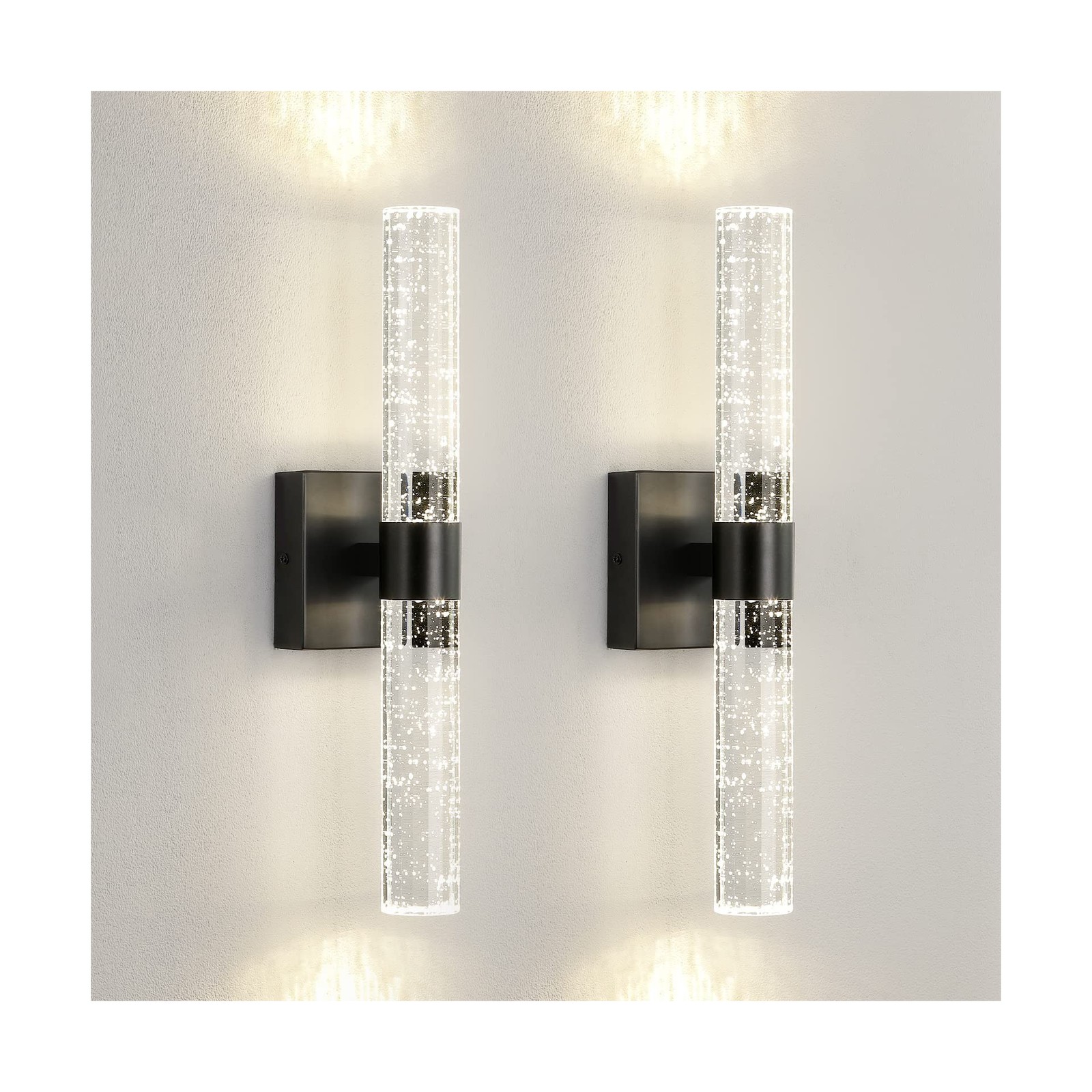 Black Modern LED Wall Sconce - 18 Inch Wall Sconces Set of Two 4000K Dimmable...