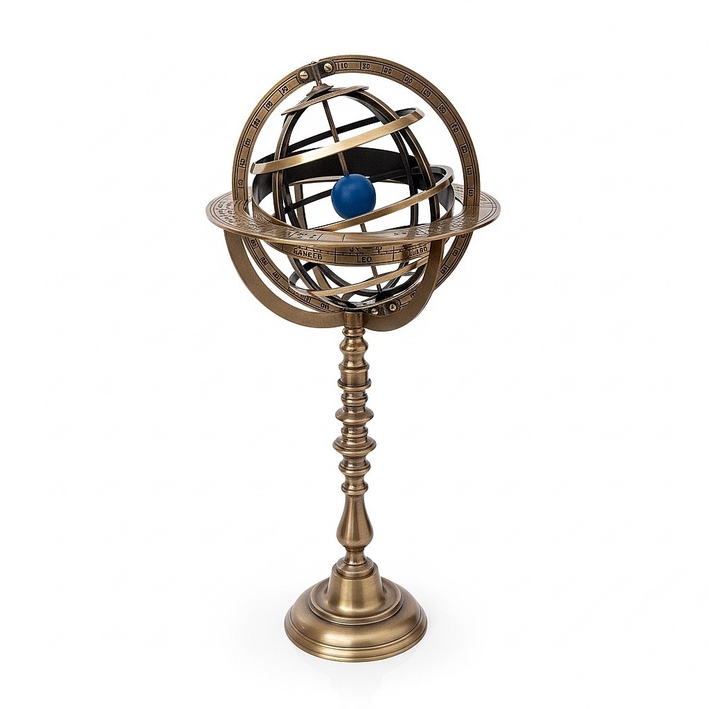 Brass Armillary Sphere Globe Decor - Vintage Style Astronomy Desk Ornament