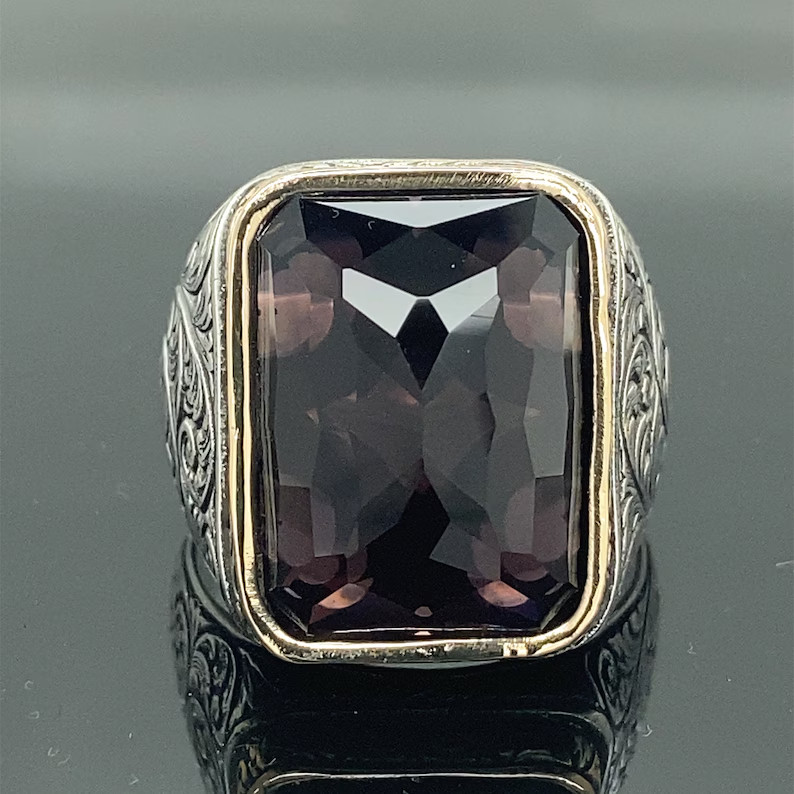 Men Amethyst Ring 925 Sterling Silver Turkish Handmade Gift For Him