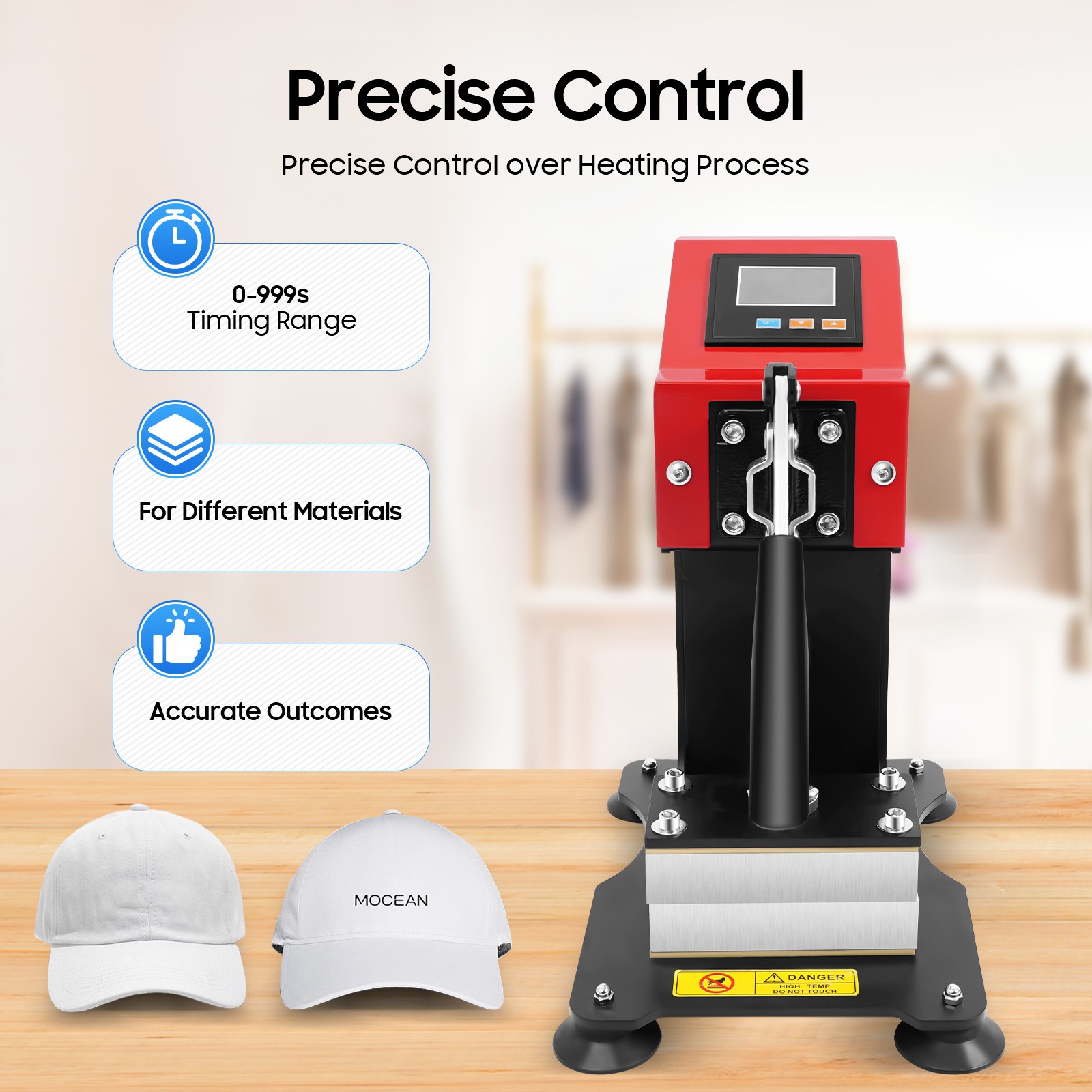 Heat Press Machine Hot Heat Press Machine 0-999s for T Shirt Hat Plate Cap 900W