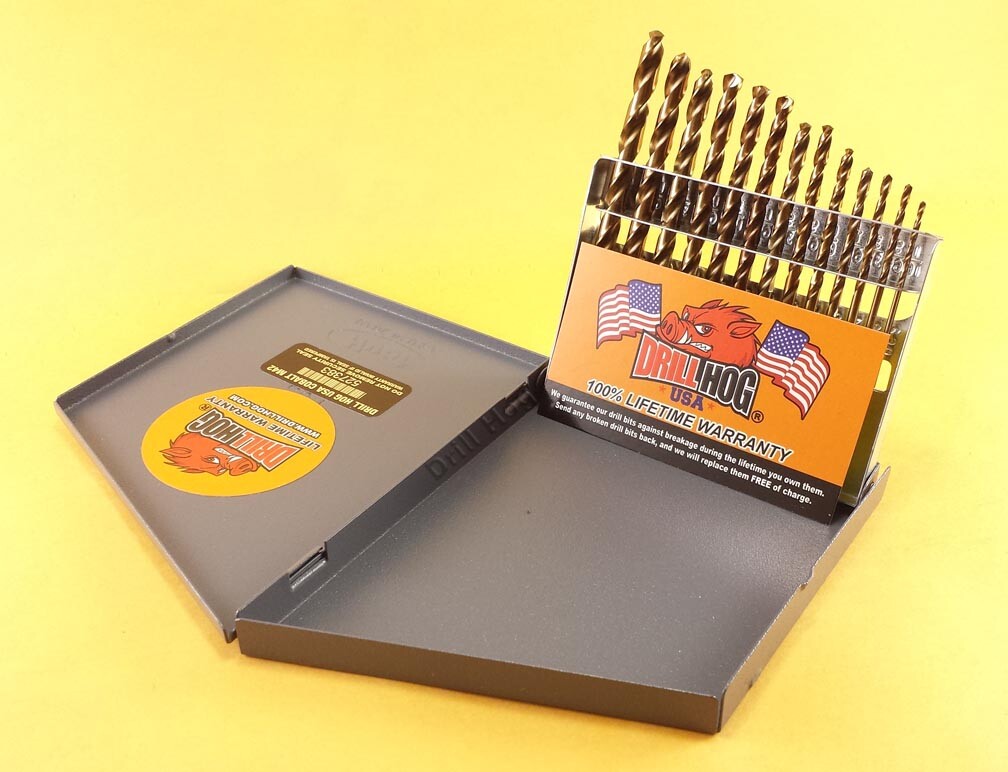 13 Pc Cobalt Drill Bit Set Index Twist Cobalt M42 Drill Hog® Lifetime Warranty
