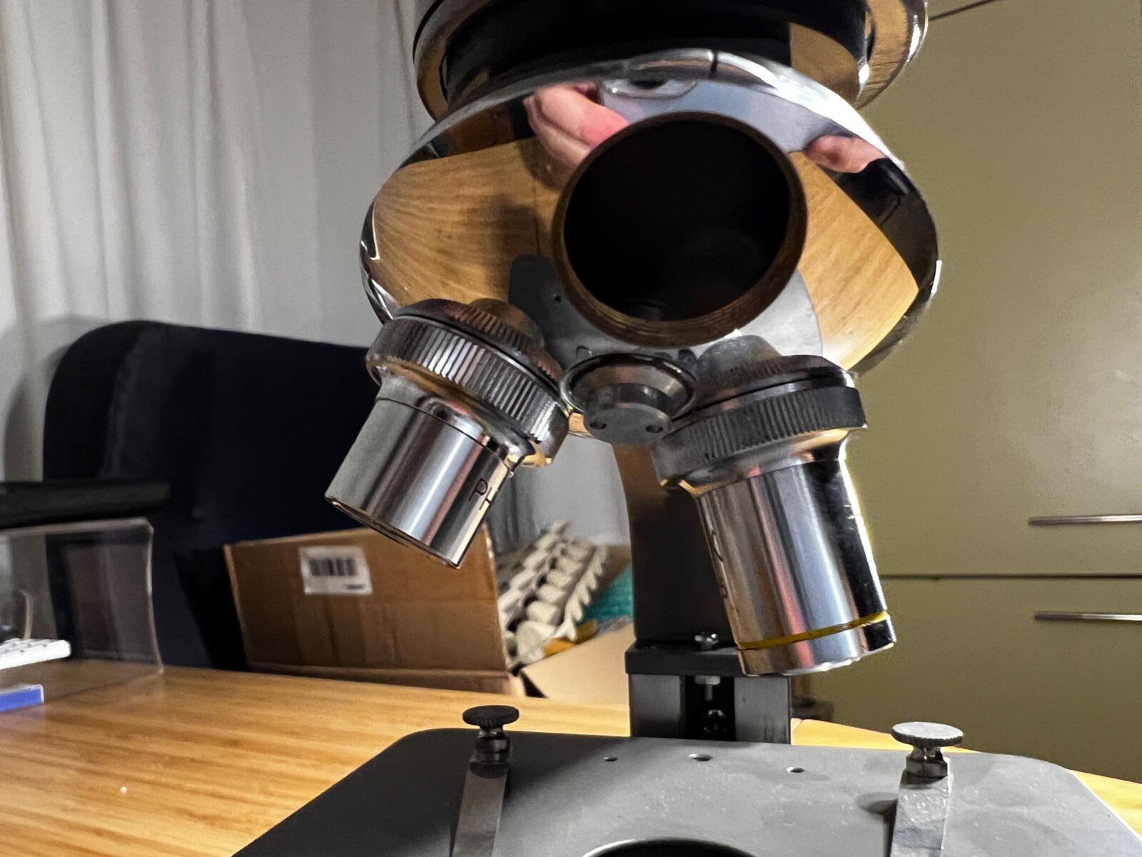 old PHYWE Microscope in wooden box - Made in Germany