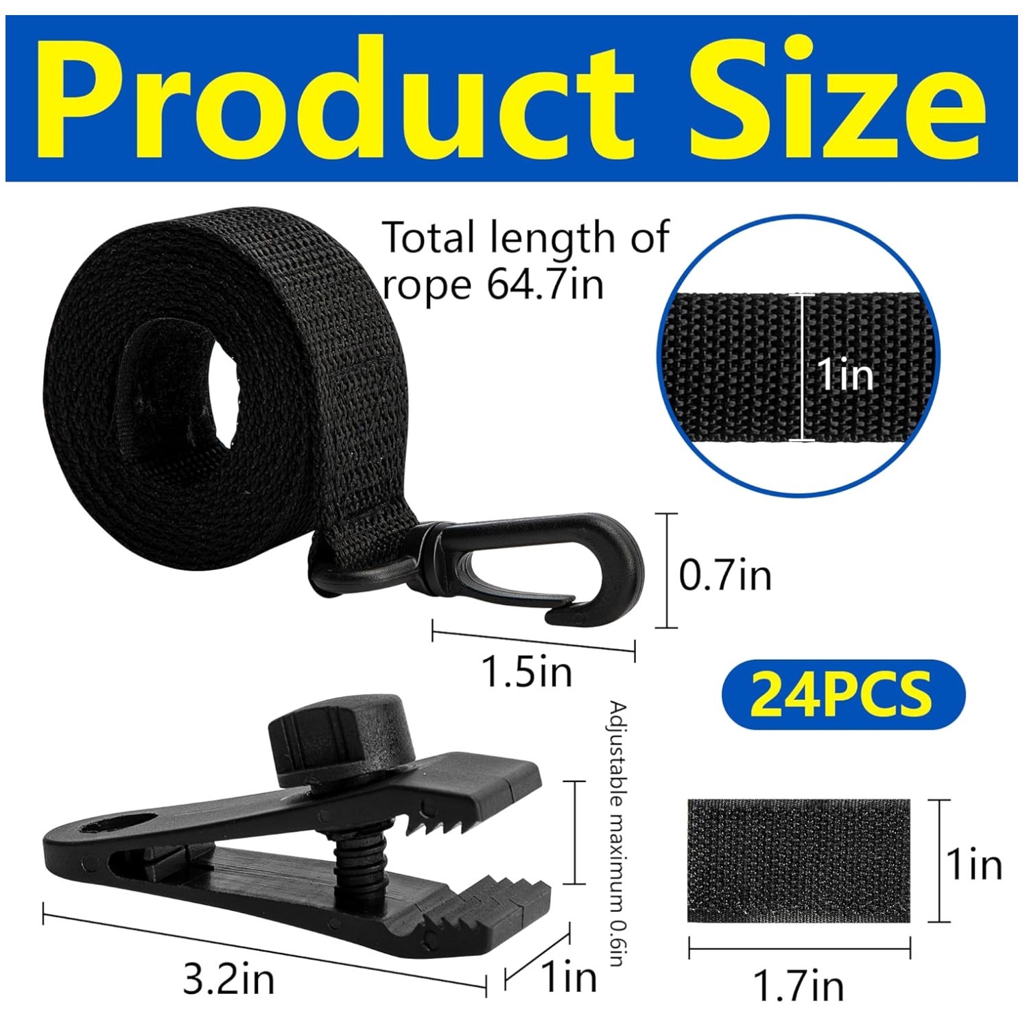 Pool Cover Attachment Kit - 8 Straps, 8 Clips, 8 Fasteners