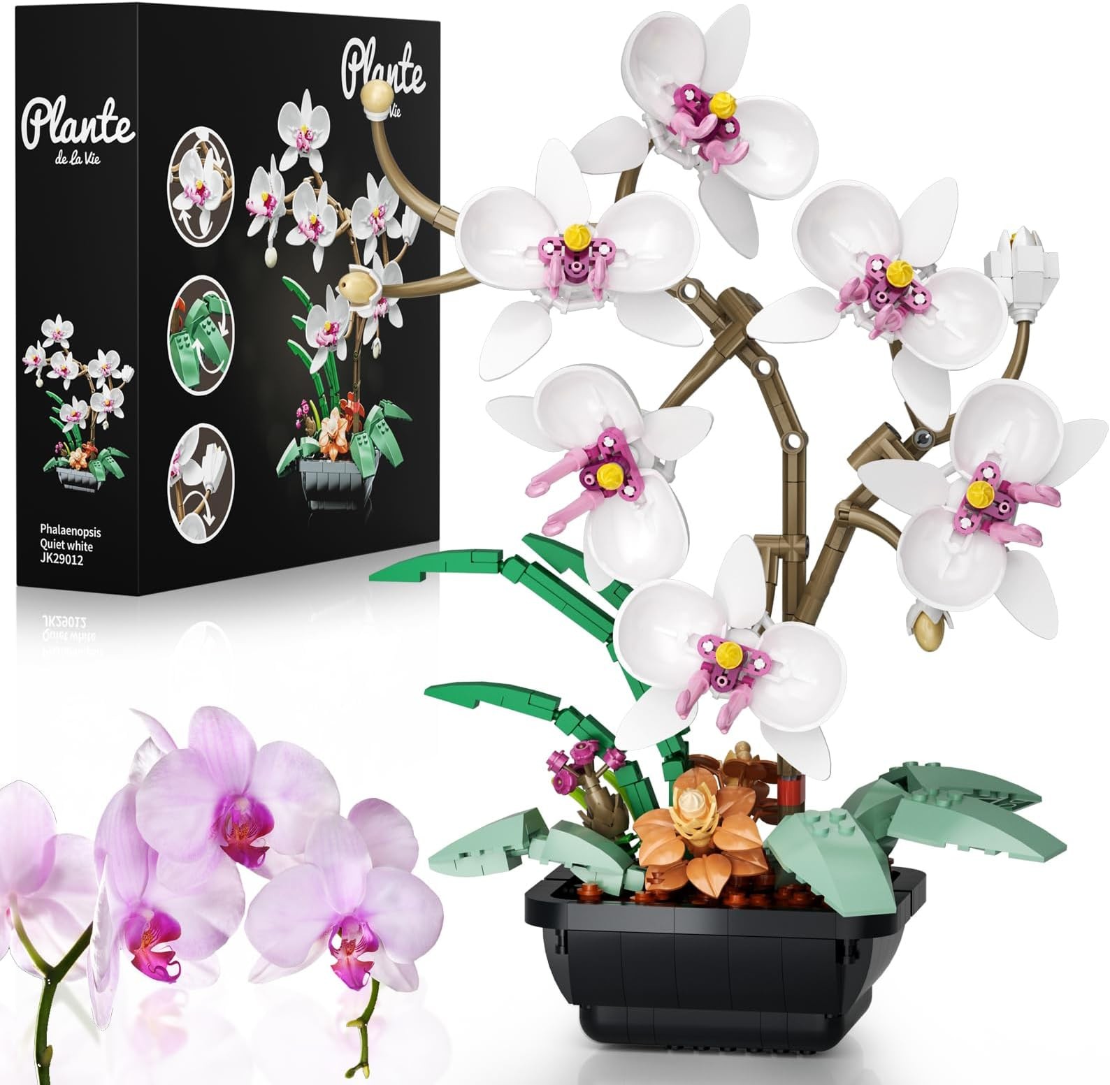 itshWOee Orchid Bouquet Building Set,Artificial Plant Decor | DIY Rotating Or...