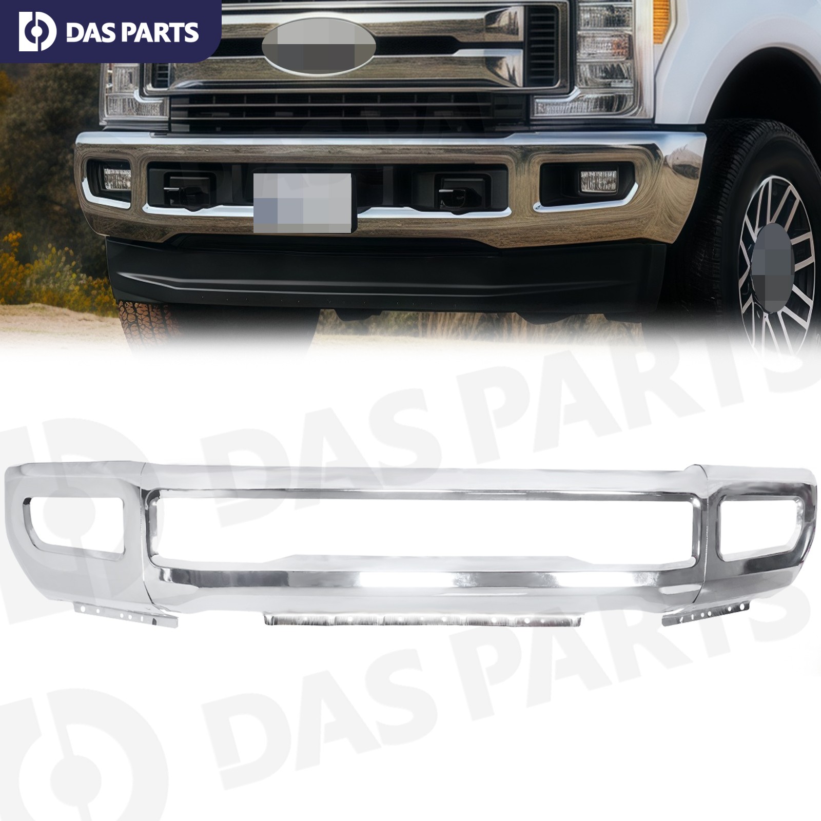Steel Chrome Front Bumper Face Bar for 2017-19 Ford F250 F350 Super Duty w/ Fog
