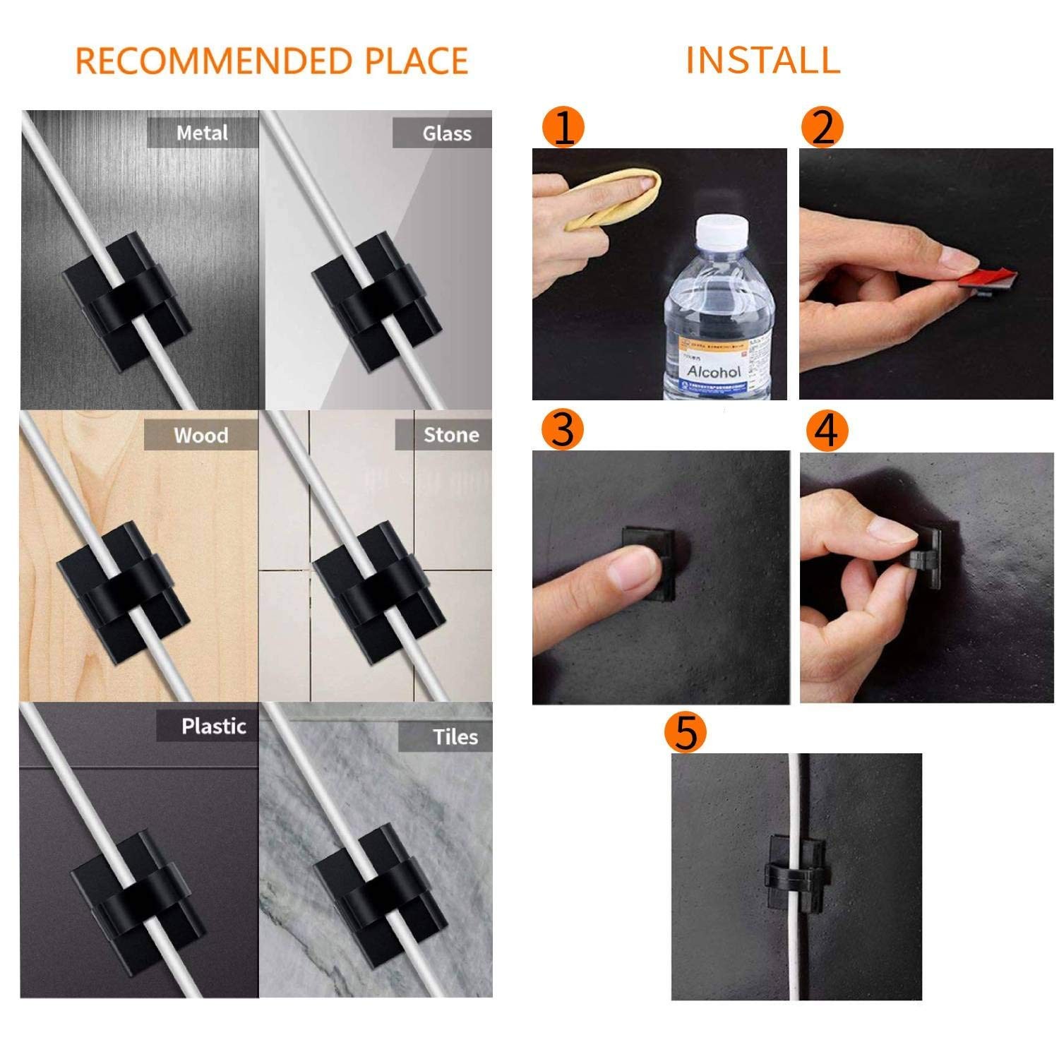 50PCS Self with 3M Adhesive Cable Clips Management Strong Wire Holders Cord