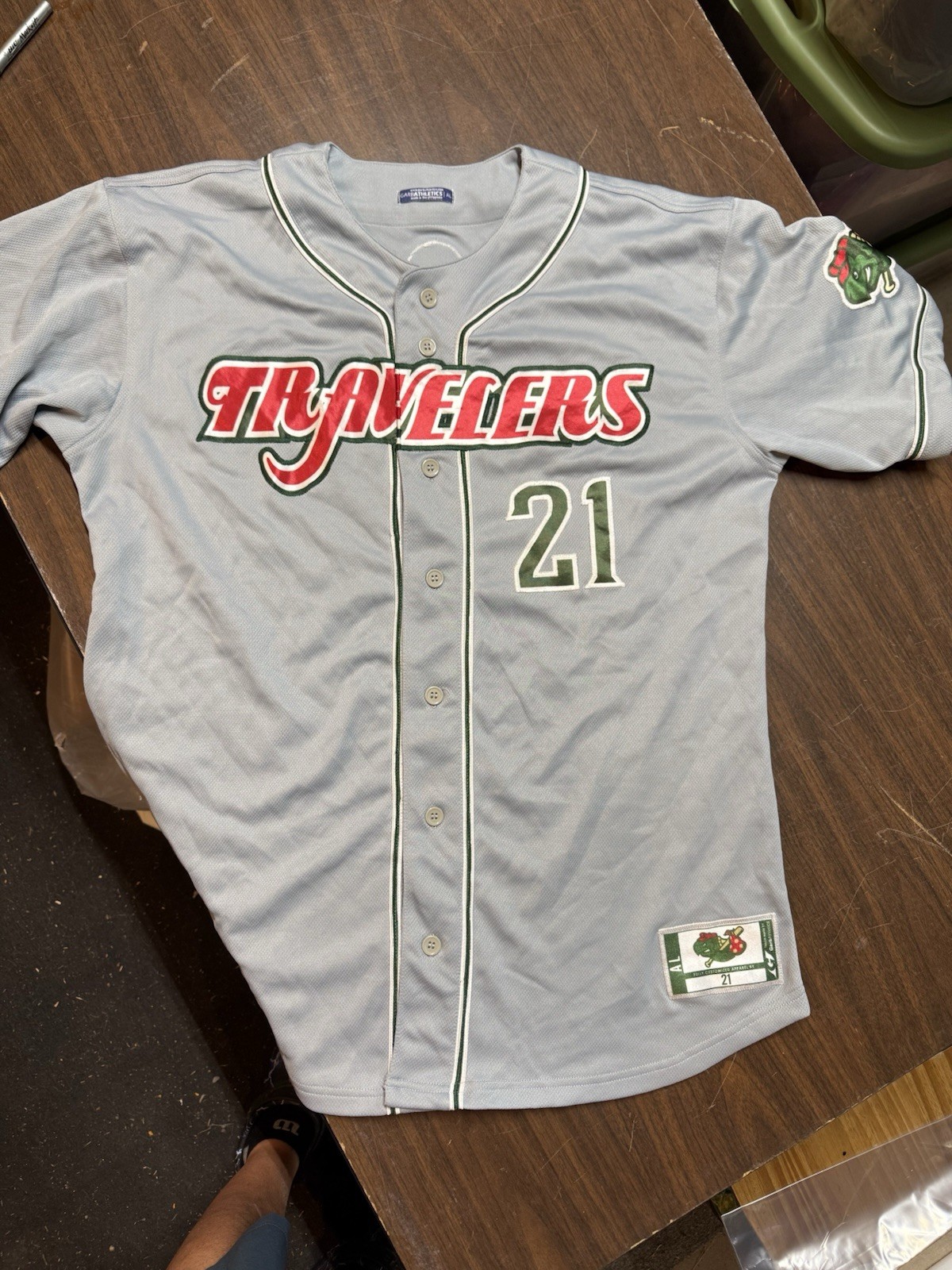 LCBL Travelers Baseball Jersey AL Gray Garb Athletics Turtle Mascot Game Used