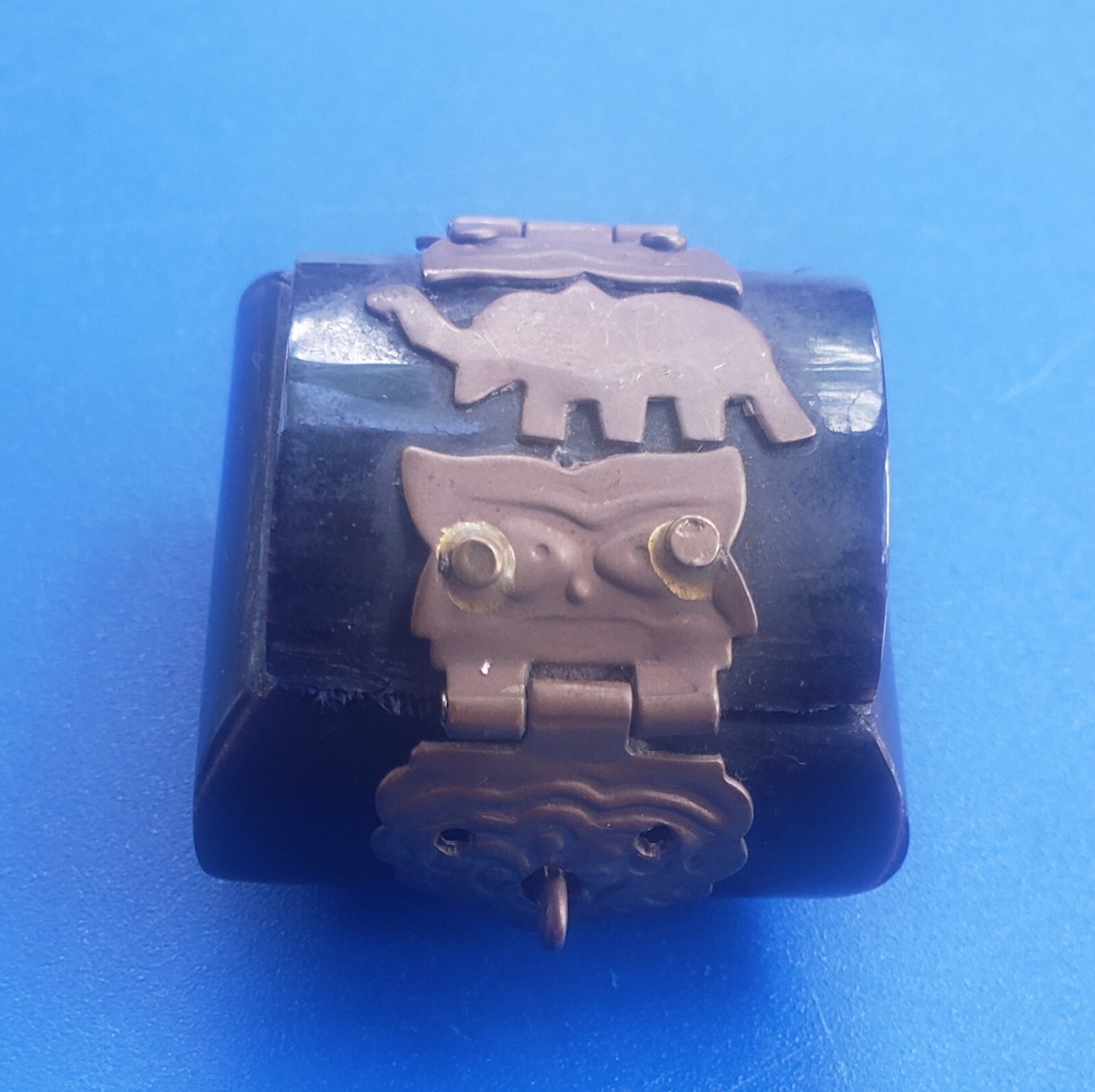 Vintage India Elephant Theme Wood Trinket Jewelry Box with Velvet Lining