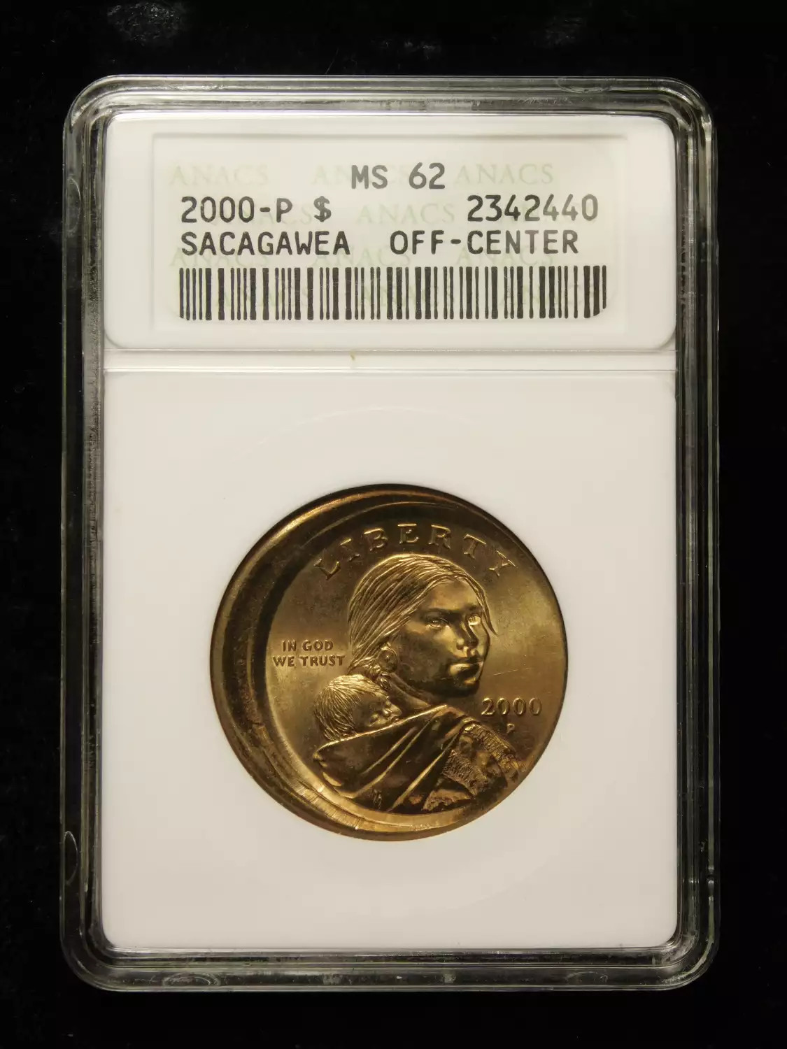 2000-P $1 Sacagawea Golden Dollar - ANACS MS62 Off Center Strike