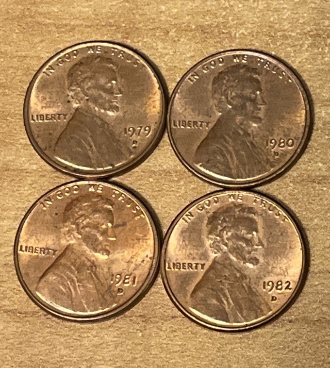 1979-D , 1980-D , 1981-D , 1982-D Lincoln Cents ( set of 4 )