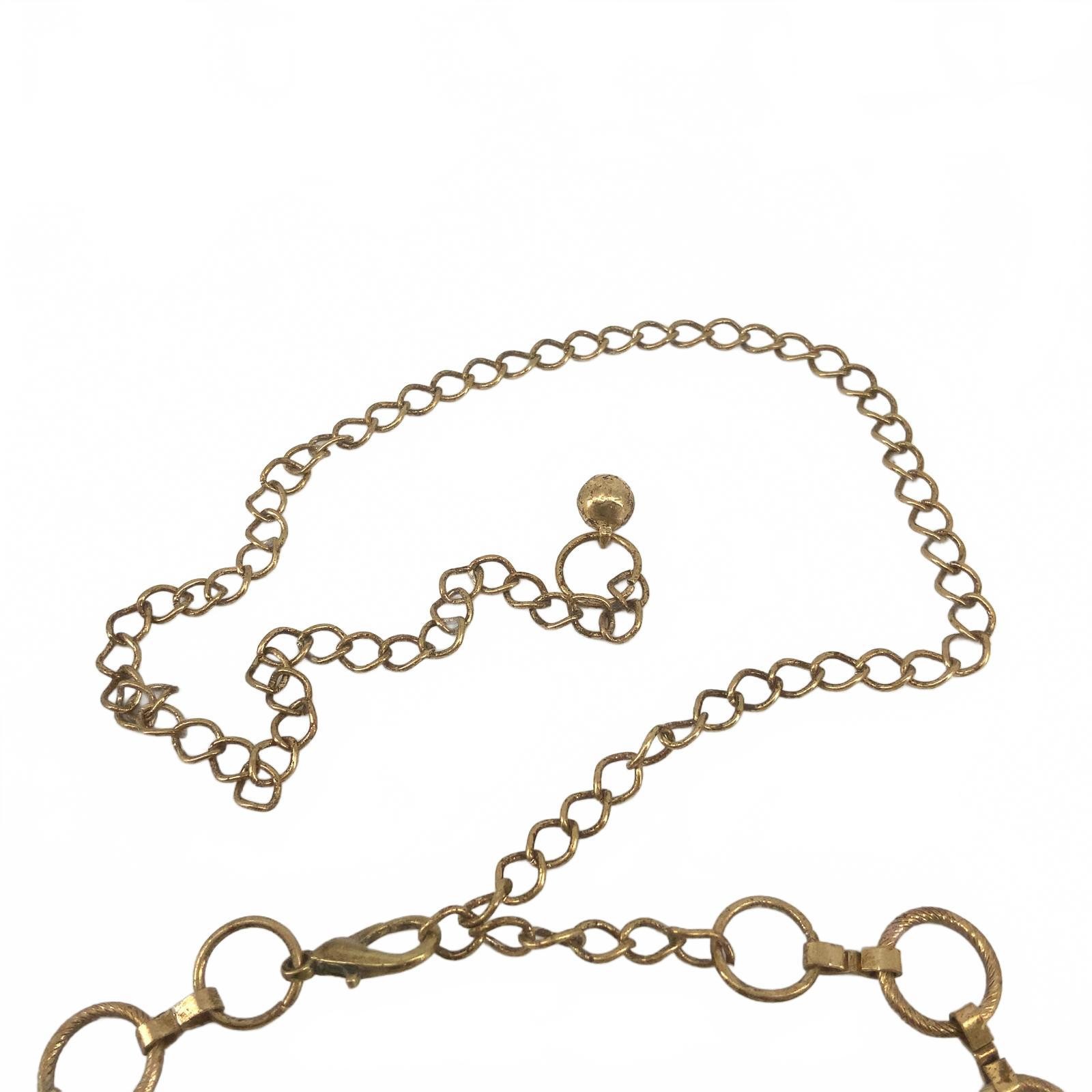 Vintage Goldtone Textured Circle Link Chain Long Necklace Boho Layering
