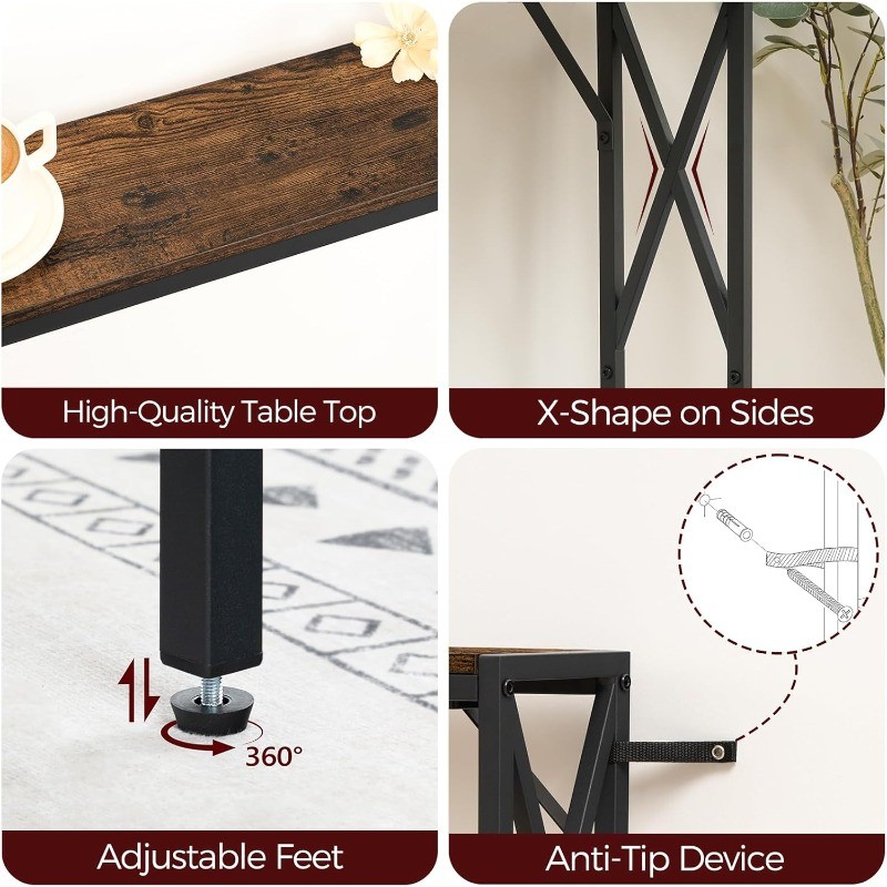 Narrow Sofa Table with Charging Station, 2 Pack Skinny Console Table, Slim