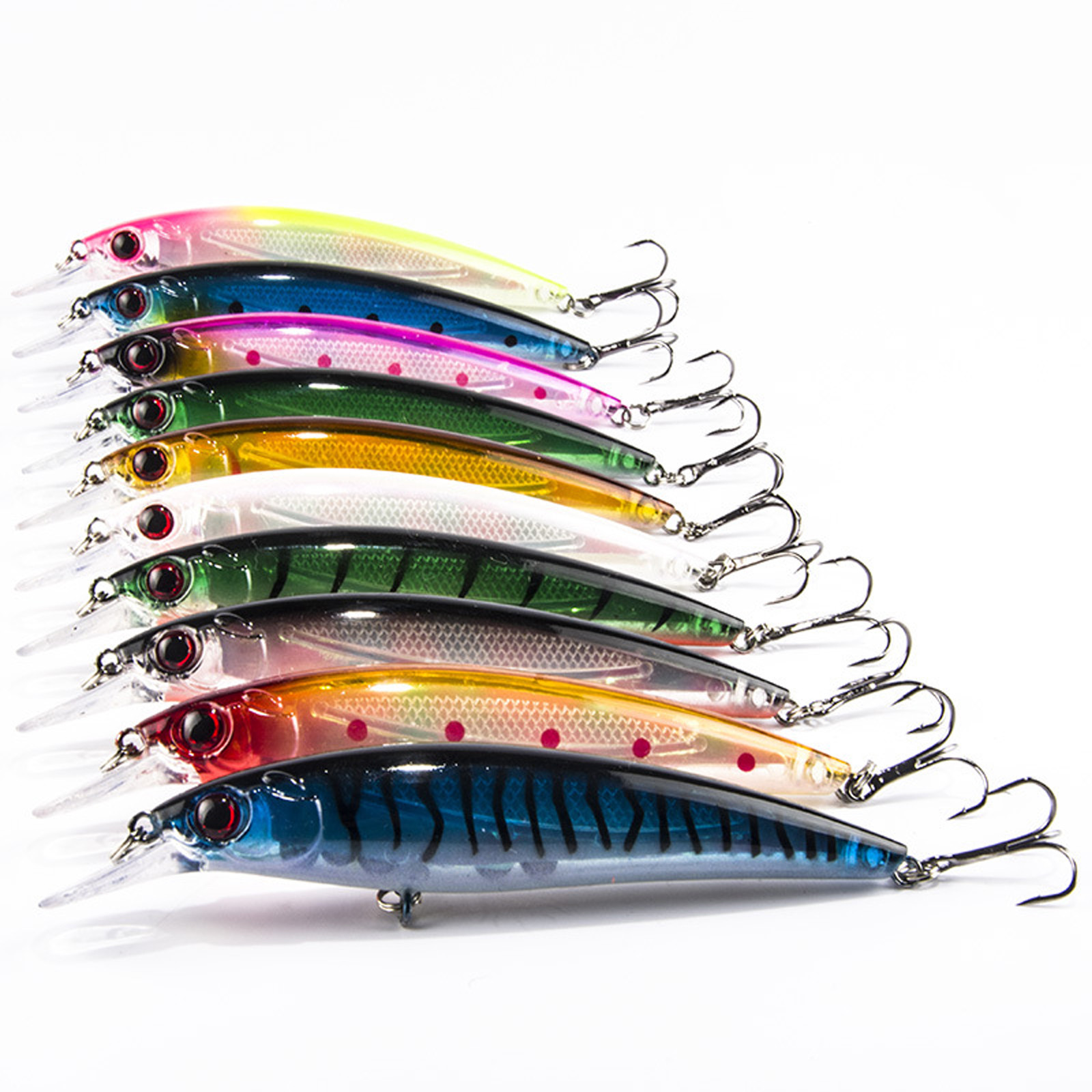 10PCS Lot Laser Internal Coloring Minnow Floating Fishing Lures Bass CrankBait