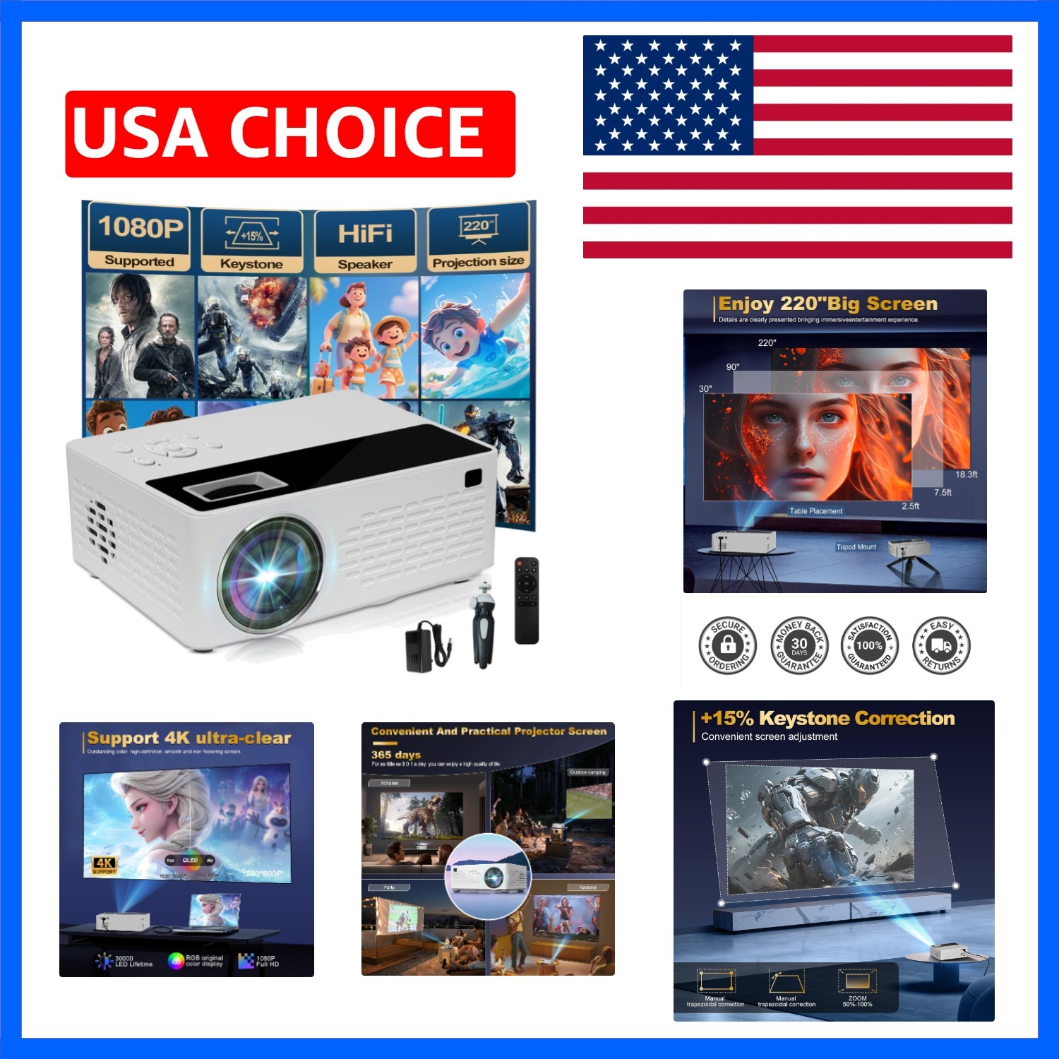 Smart support for 4K projectors,Comes with a mini stand ,Mini Projector with ...