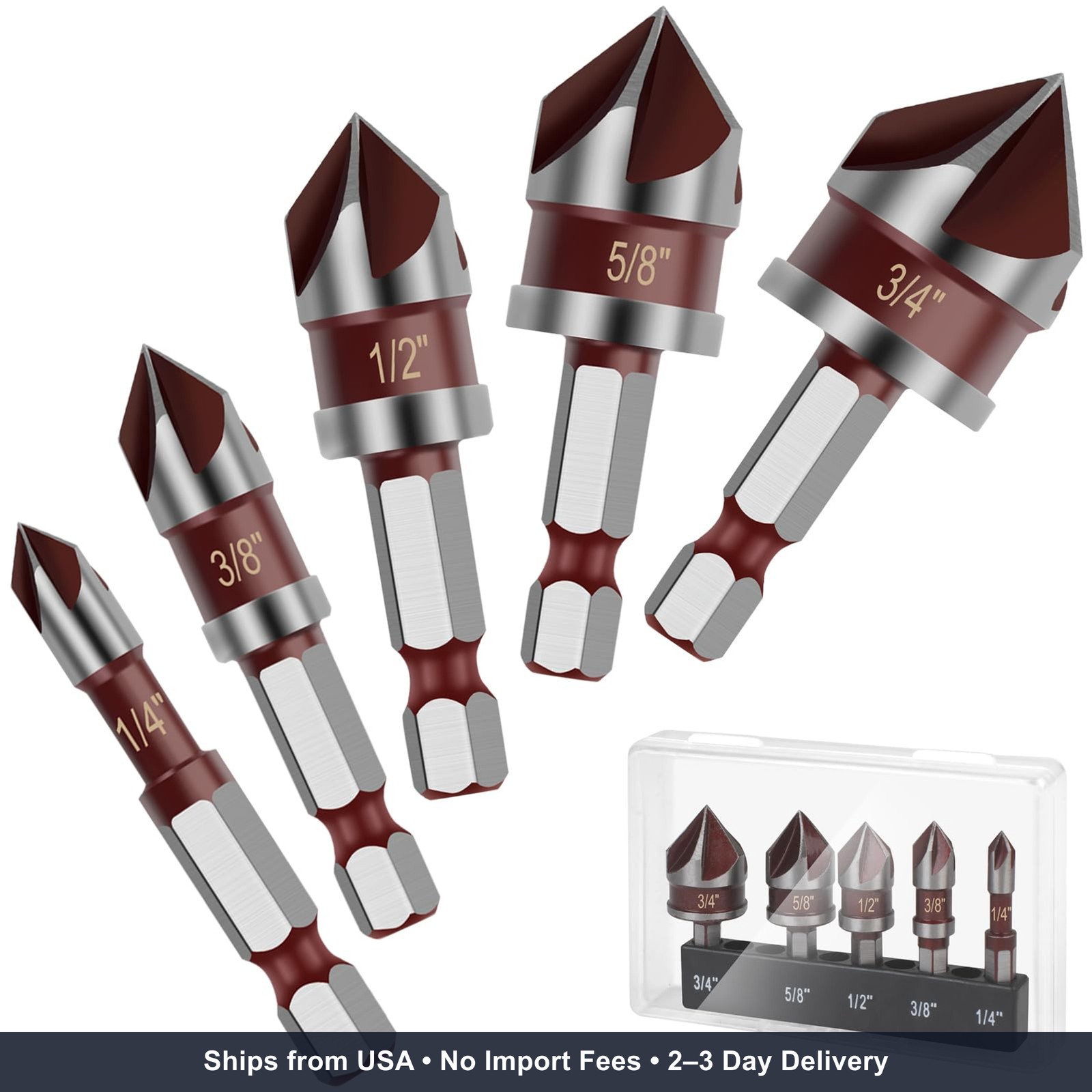 5PCS Countersink Drill Bit Set, 1/4" Hex Shank Countersink Bit Set for Wood | 1/