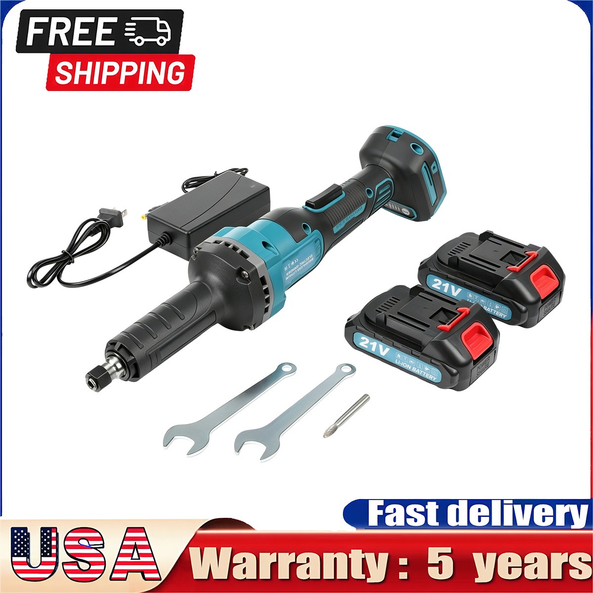 Die Grinder 1/4" Straight Die Grinder 25000RPM 6 Variable Speed & 2pcs Batteries