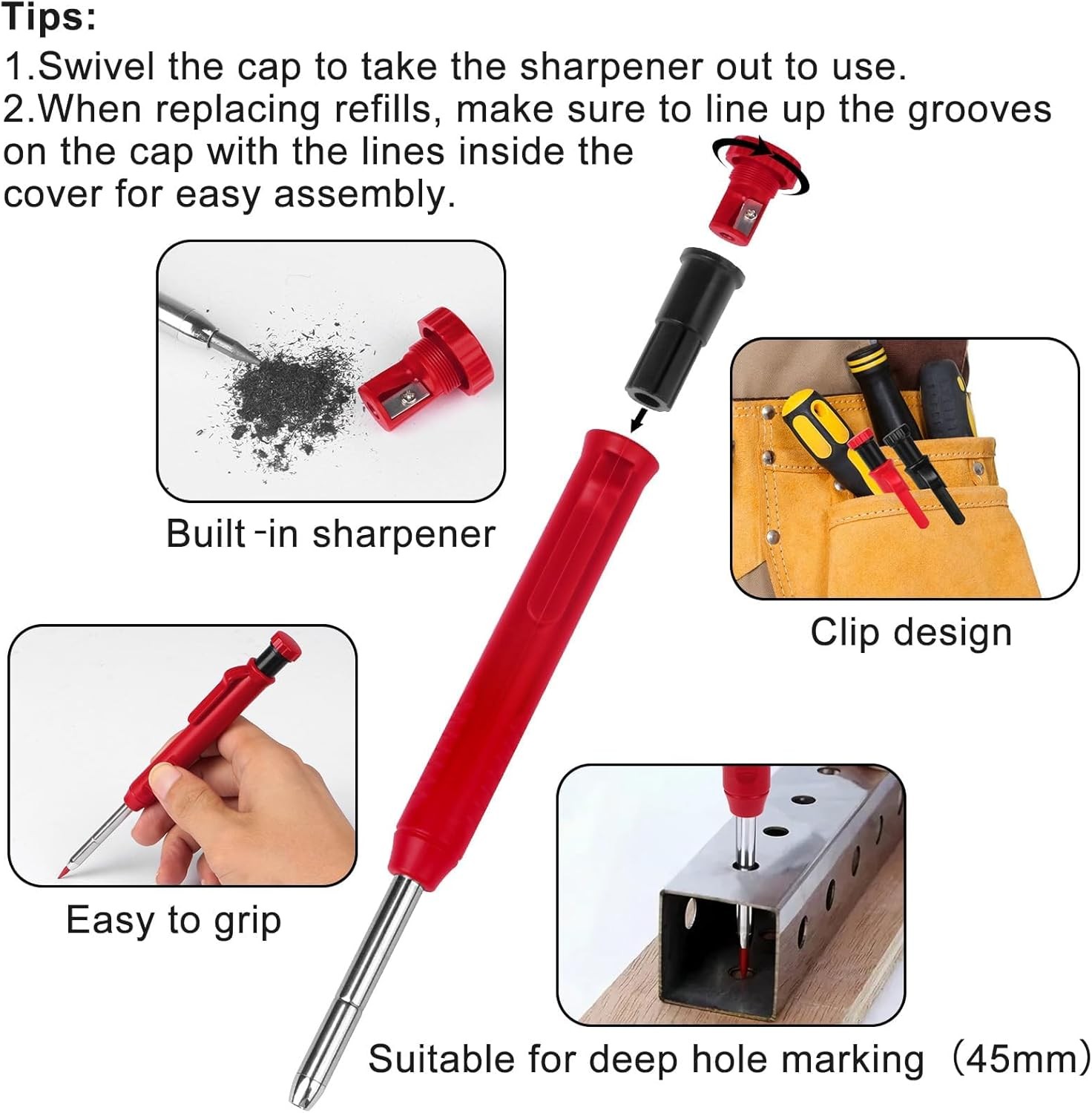 2 Pack Carpenter Construction Pencils Mechanical Pencils with 12 Refills,.