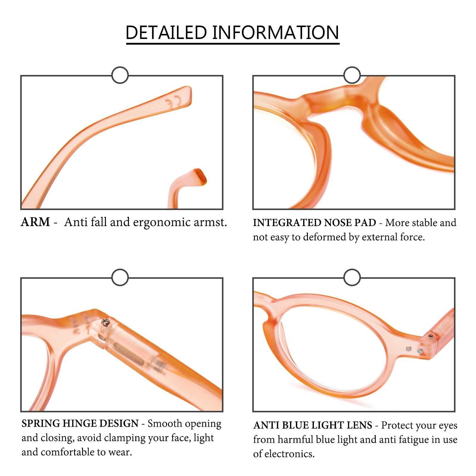 KoKoBin 4-Pack Small Round Reading Glasses Comfortable Readers Colored Stylis...
