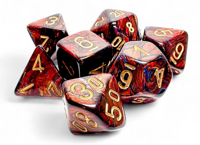 CHX22419 Chessex Manufacturing Scarab: Mega-hedral Blue Blood/gold 7-Die Set