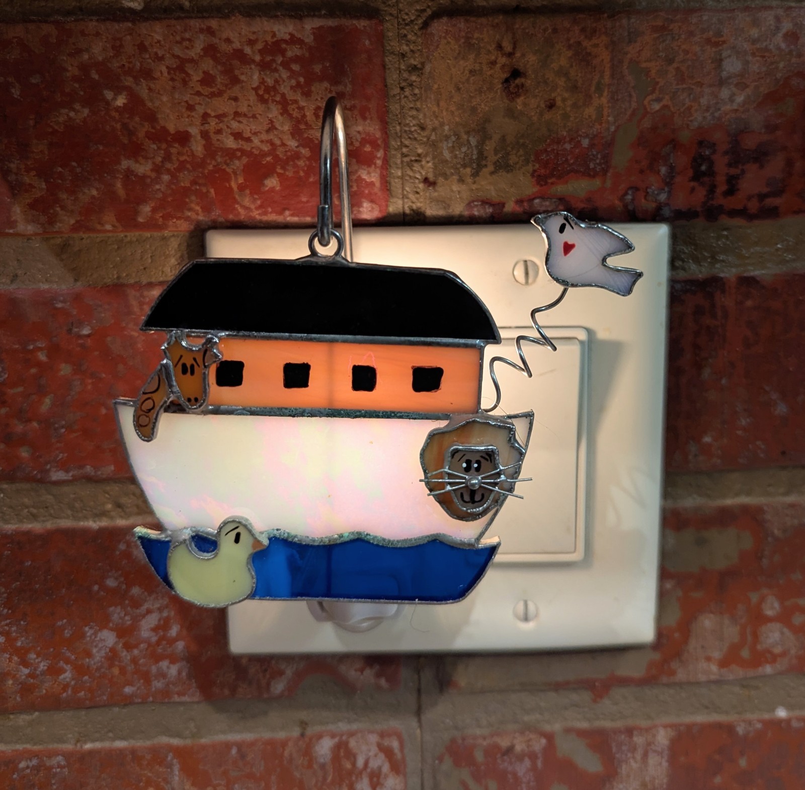 2pc Switchables Dangle Stained Glass NOAHS ARK Cover Night Light Plug In Switch