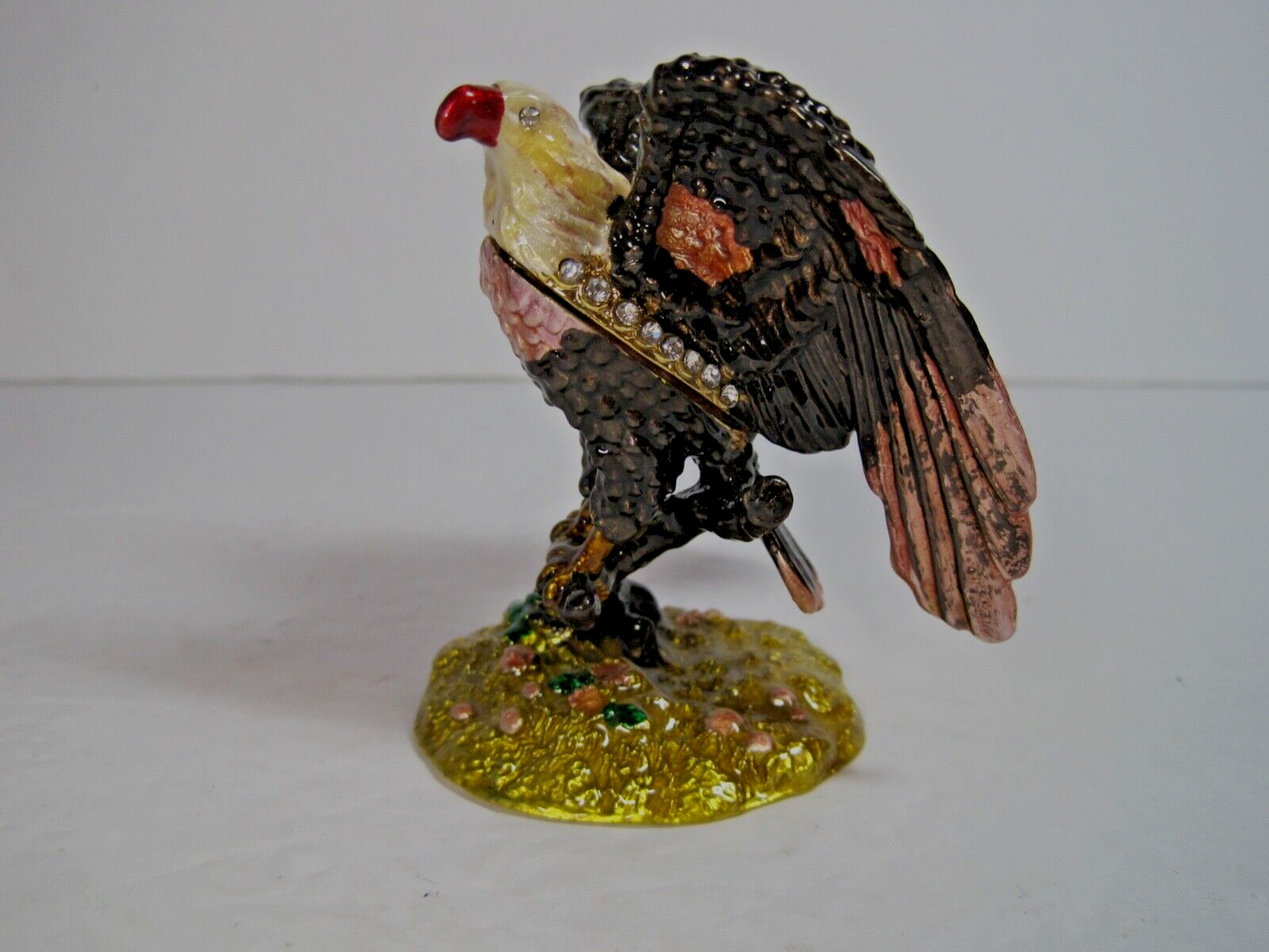 Jeweled Bald Eye agle Hinged Trinket Jewelry Box 3.5" H NEW