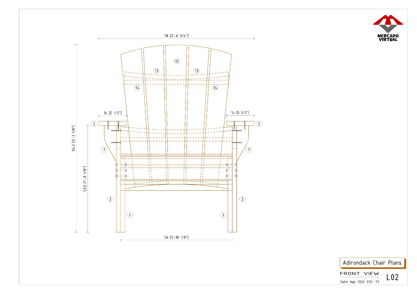Digital plans + Assembly Manual to make a classic Adirondack chair from scratch