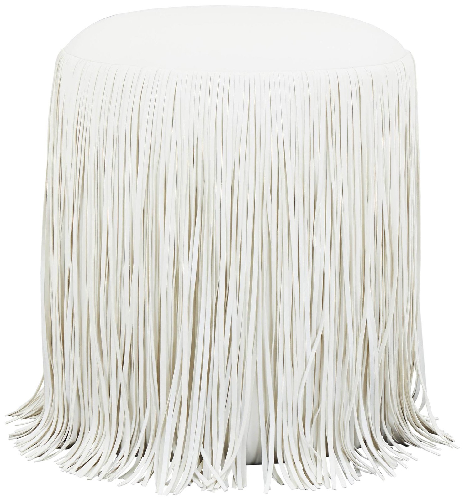 TOV Shag Me 15 1/2" Wide Ivory Performance Vegan Leather Round Ottoman