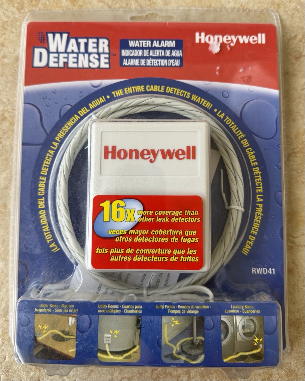 NEW SEALED Honeywell Water Defense Leak Detector Alarm RWD41 Water Sensor Cable