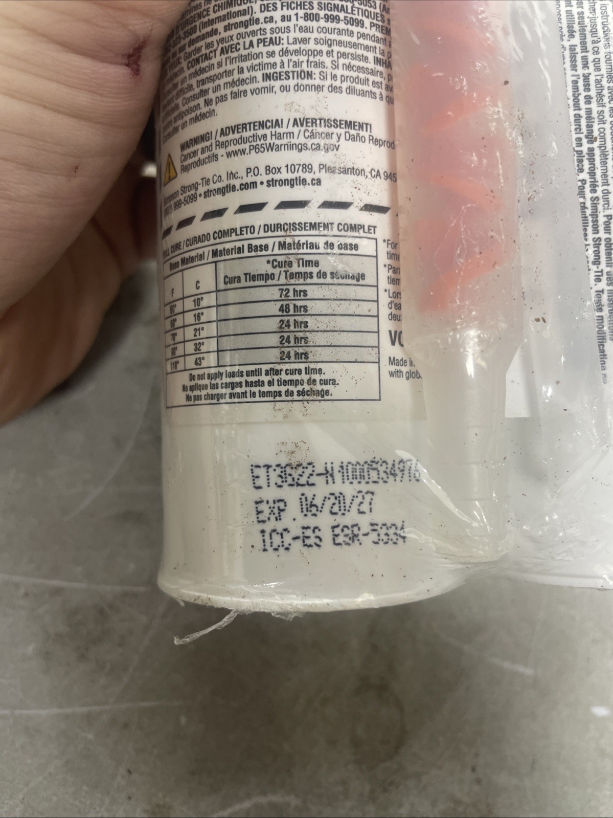 Simpson strong tie ET-3G anchoring adhesive 22 ounces. exp 27