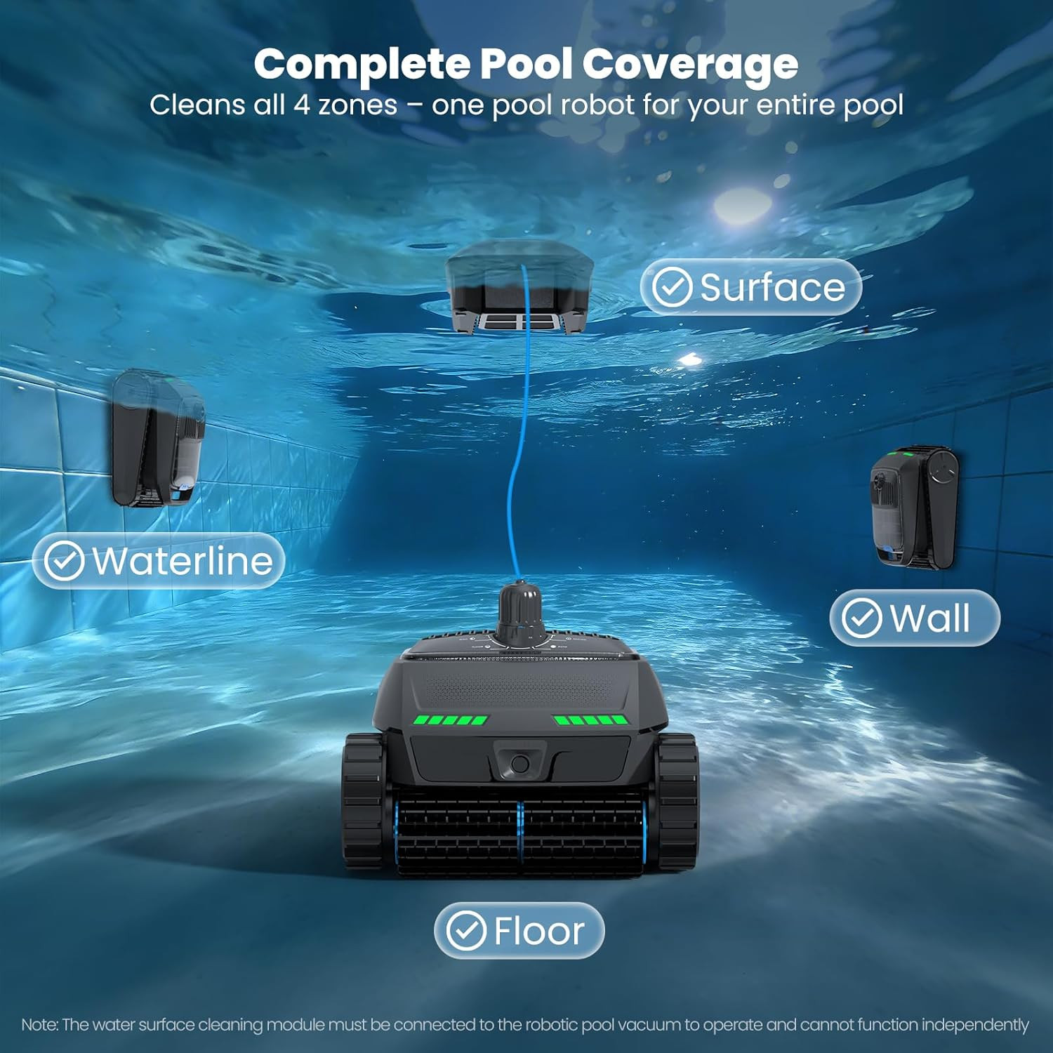 Automatic Robotic Pool Vacuum Cleaner with Skimmer, Smart Navigation, Pool Clean