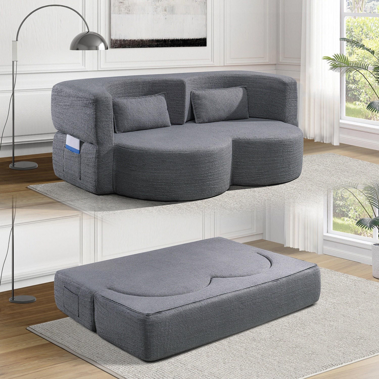 Foldable Convertible Sofa Bed 3-in-1 Floor Futon Double Lounger Chair Sleeper