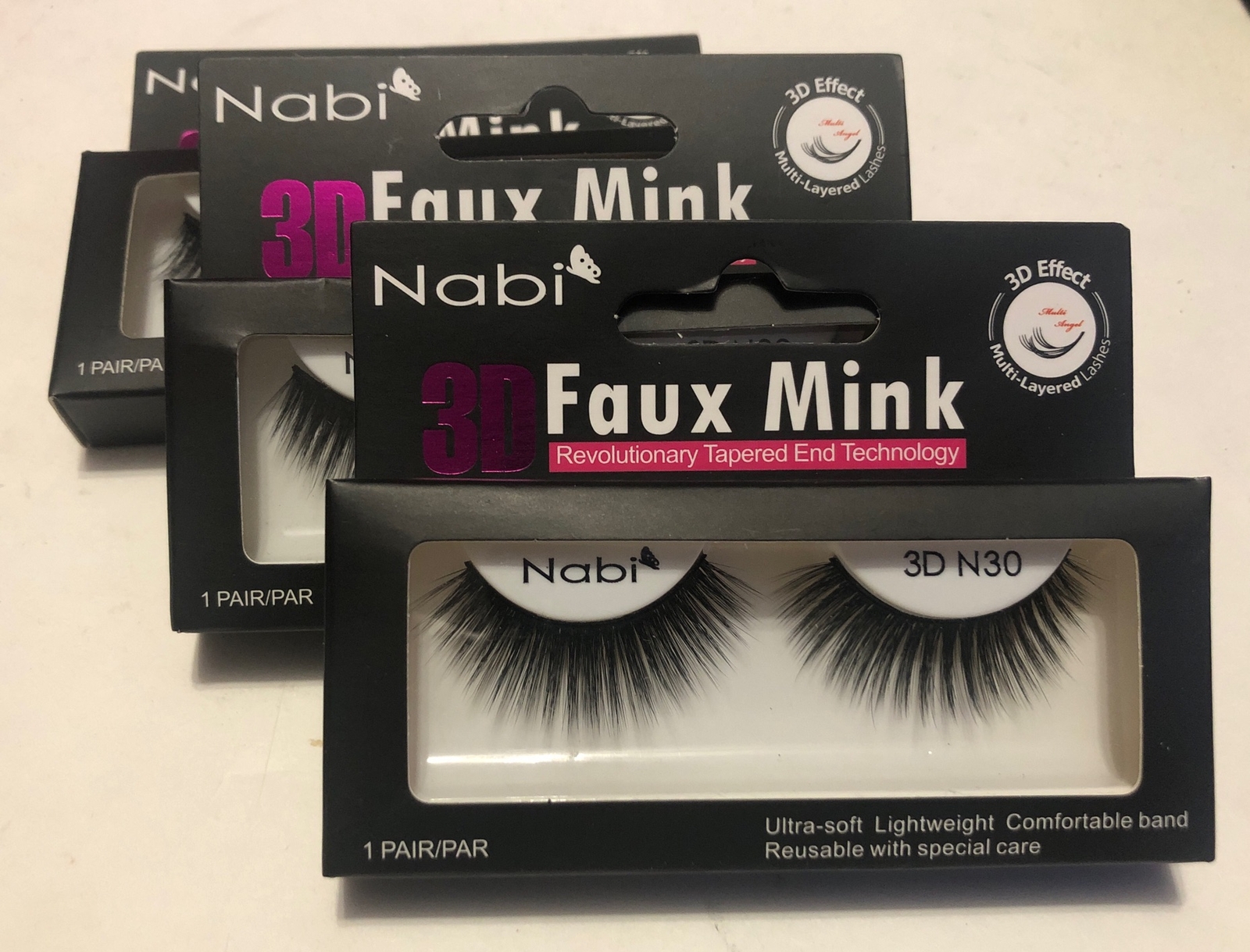 (Lot Of 3 Pair) False Eye Lashes 3D Faux Mink Nabi 3D N30 Reusable Beauty