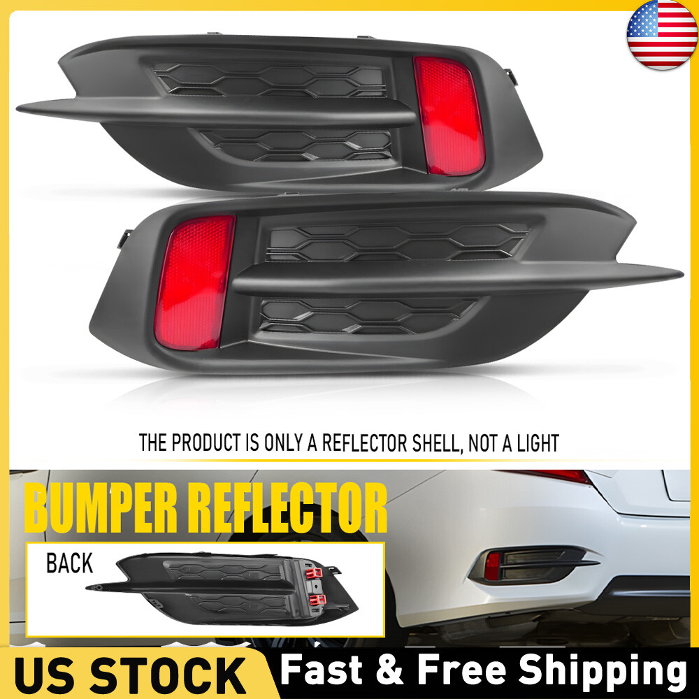 Rear Bumper Fog Light Cover Bezel Trim LH RH For 2016-21 Honda Civic Sedan Coupe