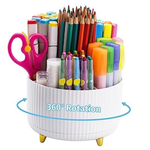 Desk Organizer, 360-Degree Rotating Pen Holder, Desk Organizers and White