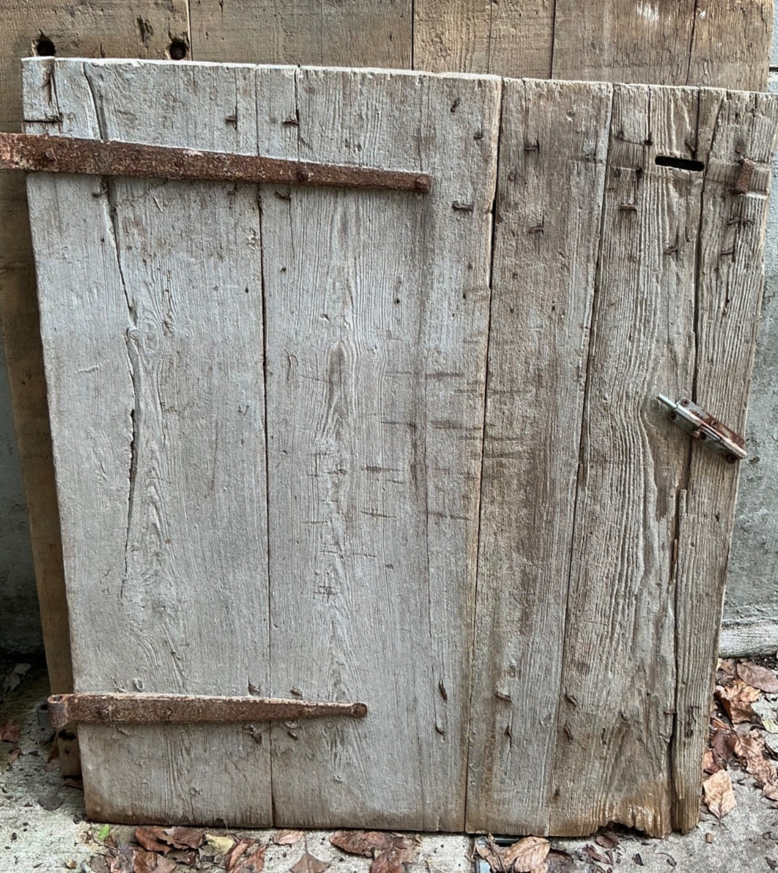 Antique Primitive Wood Barn Door - Hay Loft Door, Hand Forged Hinges - 45 x 37