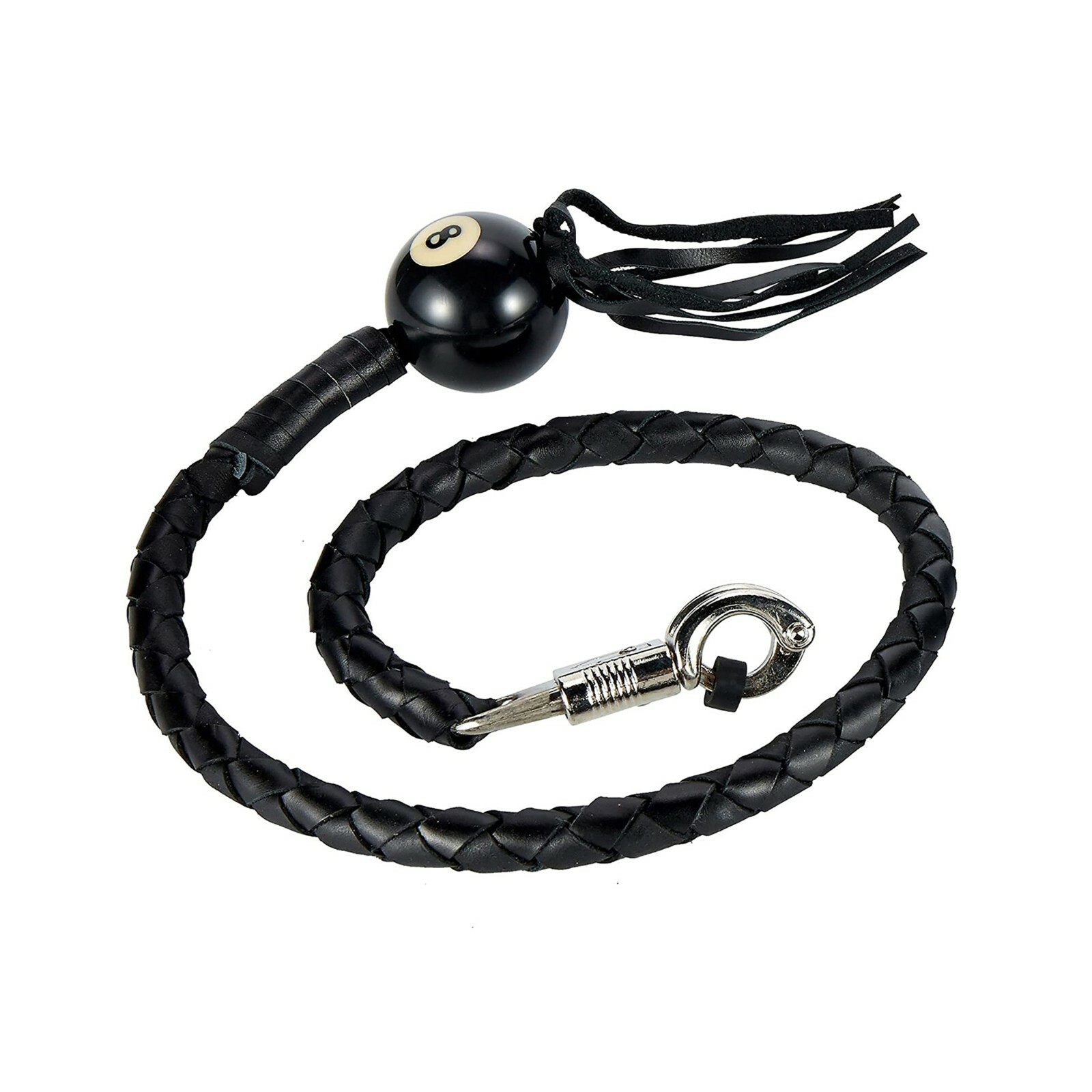 Premium42"Genuine Leather Motorcycle Get Back Whip for Handlebar With Pool Ball