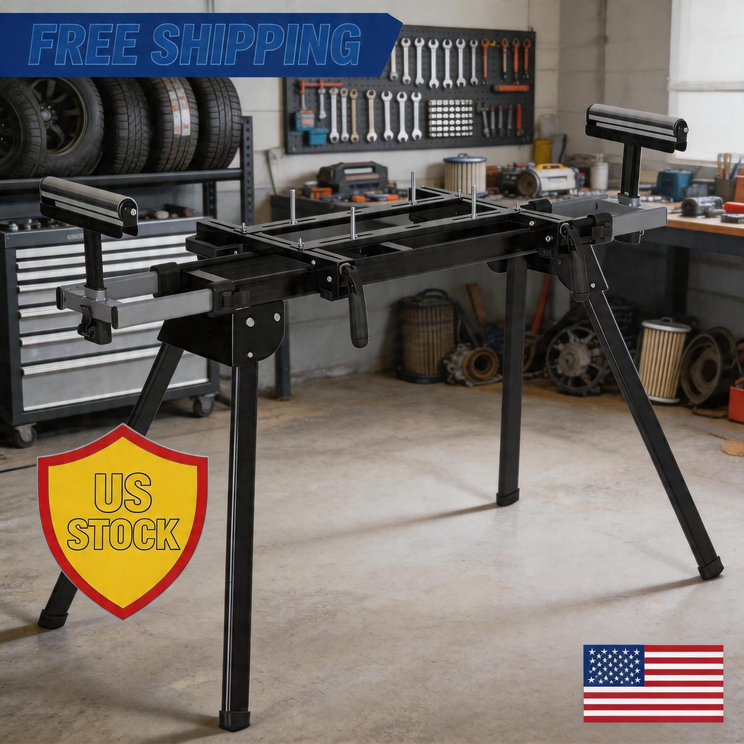 Global Miter Saw Stand - Portable Collapsible Iron Frame, 440 lbs Heavy Duty