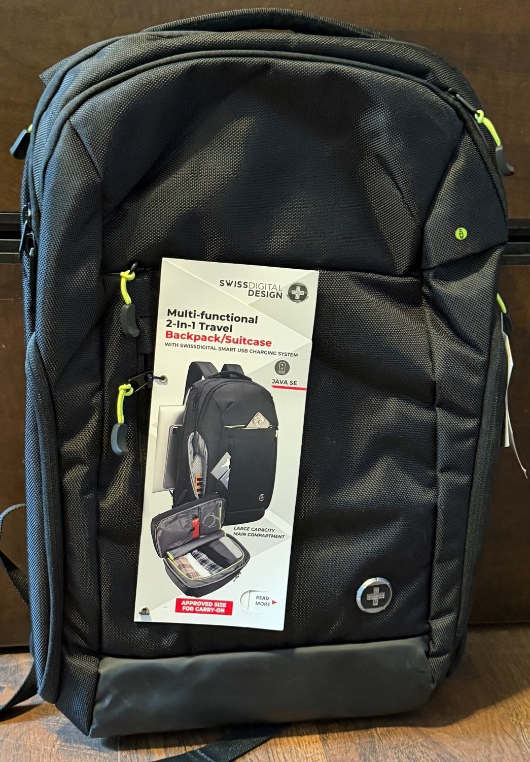 Swissdigital Design Java SE Travel Backpack Black Nylon NWT Multi-functional