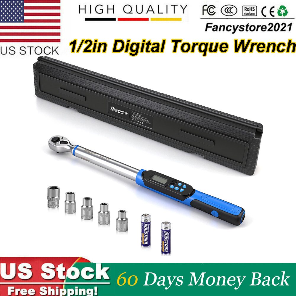 Digital Torque Wrench Adjustable Torque Wrench 1/2" Drive 7.38-147.51 ft.lb