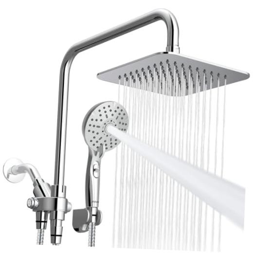 Dual Shower Head Combo, 8'' High Pressure Rain Shower Head with Bright Silver