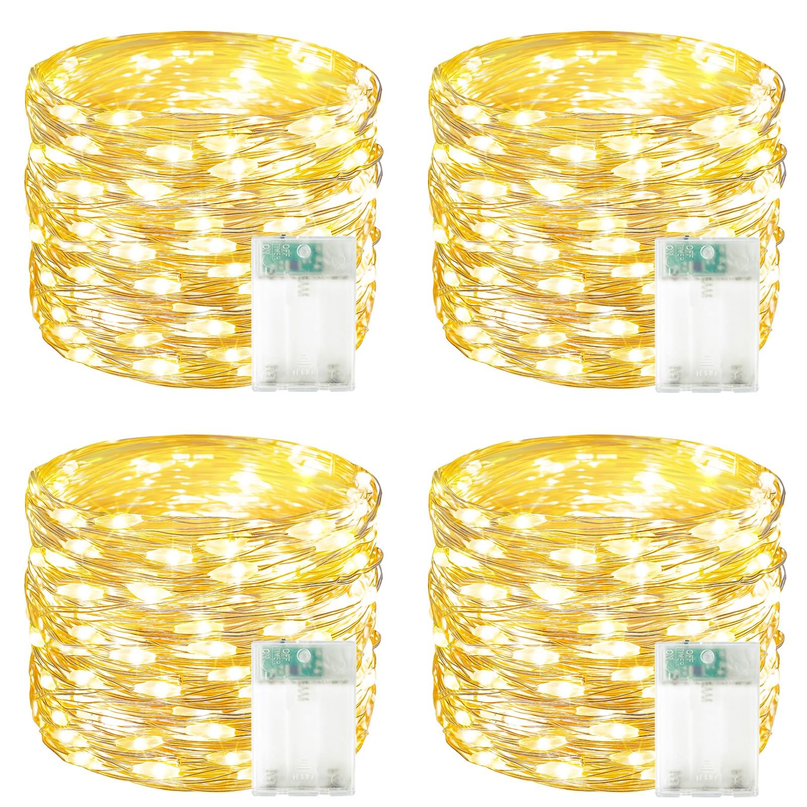 4 Pack 60 LED Fairy Lights Battery Operated with 4PK（60LED）, Warm White