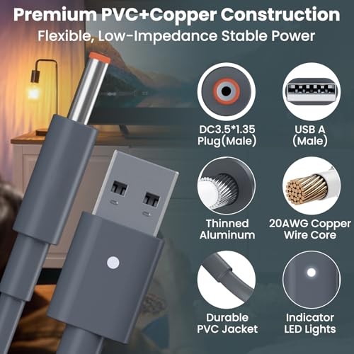 Starlink Router Mini Power Cable - 2 Pack (1 FT + 6.5FT) to DC Cable for USB-A