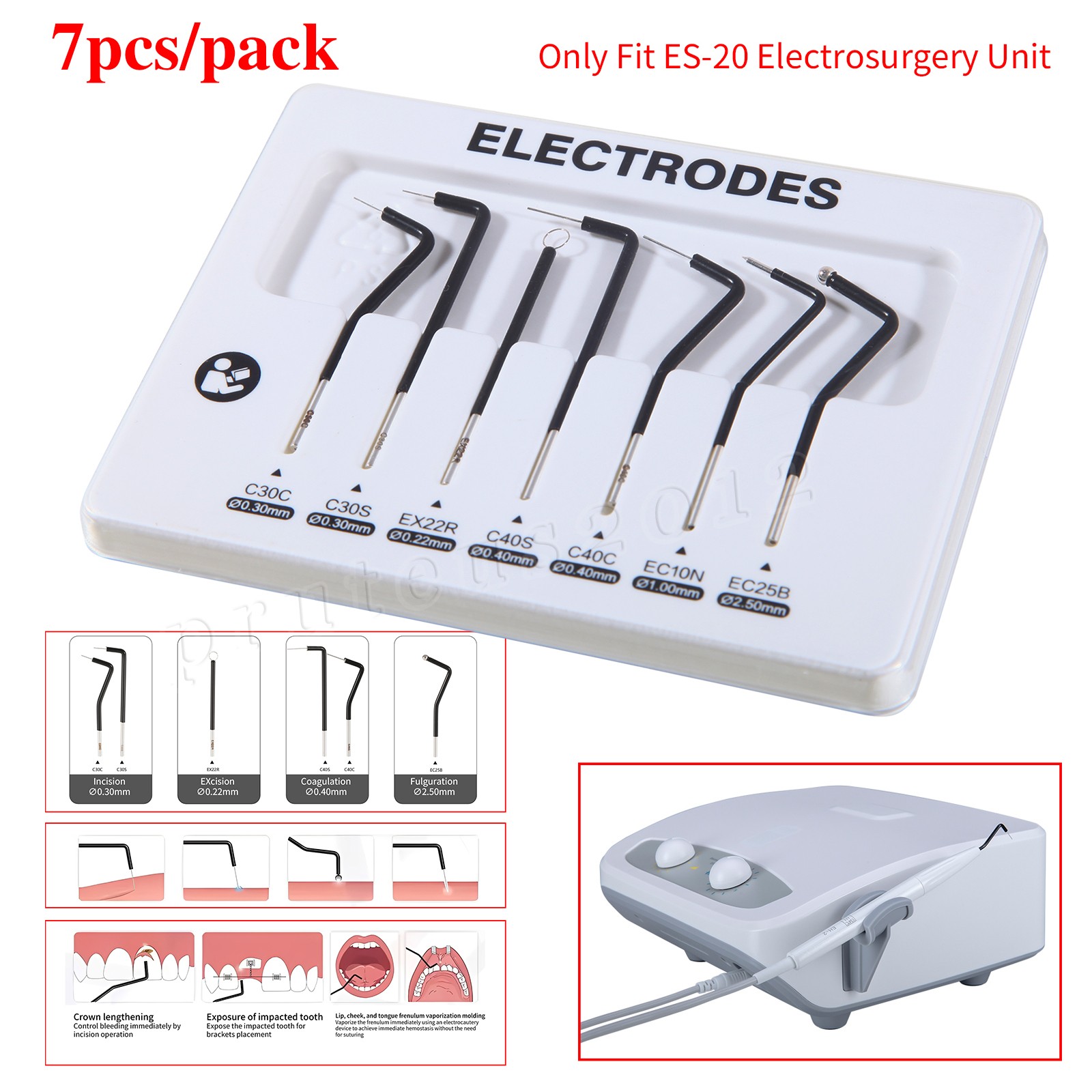 7 x ES20 Electrosurgery Electrode Tips