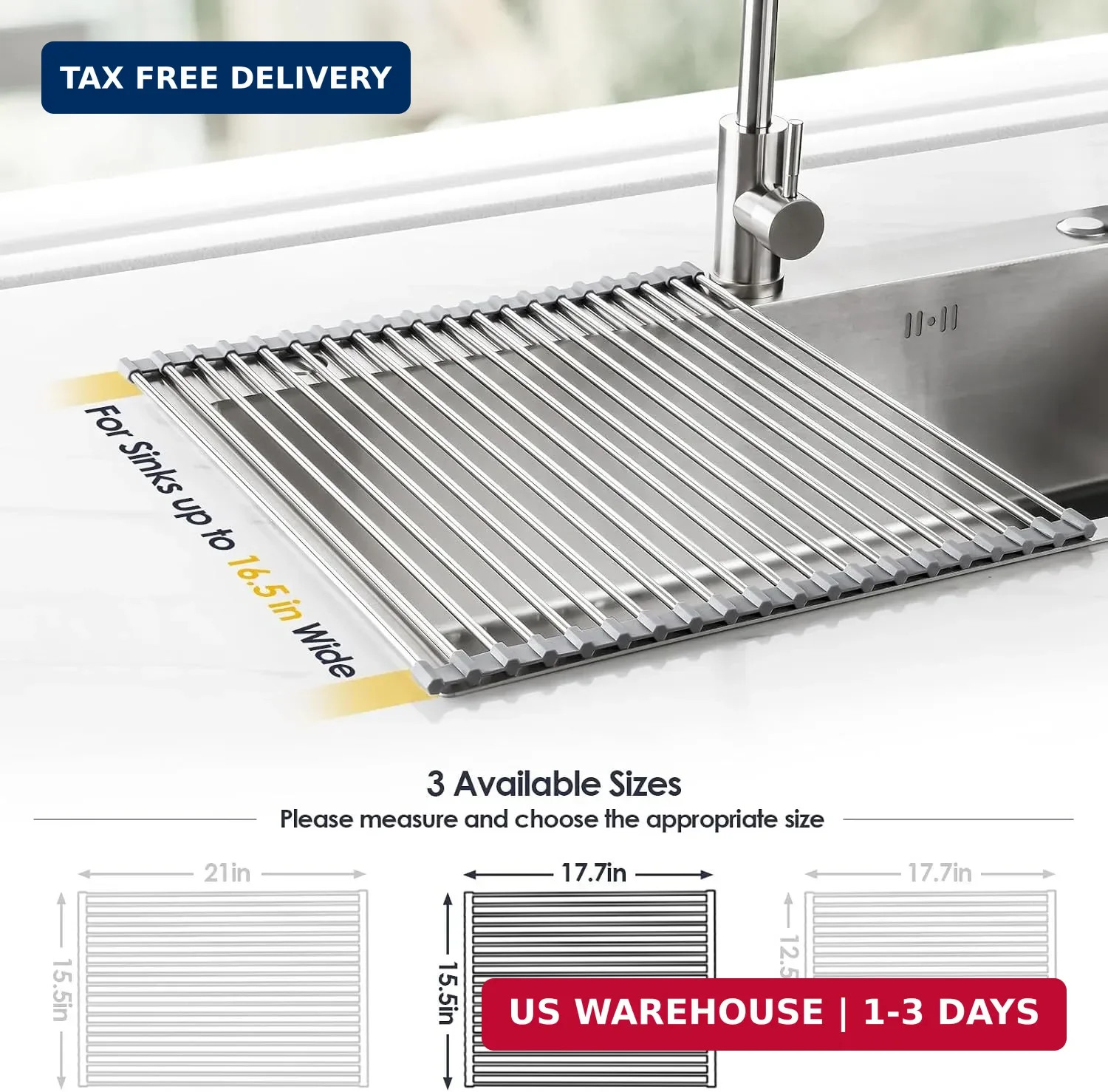 17.7" x 15.5" Roll Up Dish Drying Rack Over Sink Drying Rack Sink Cover Kitchen