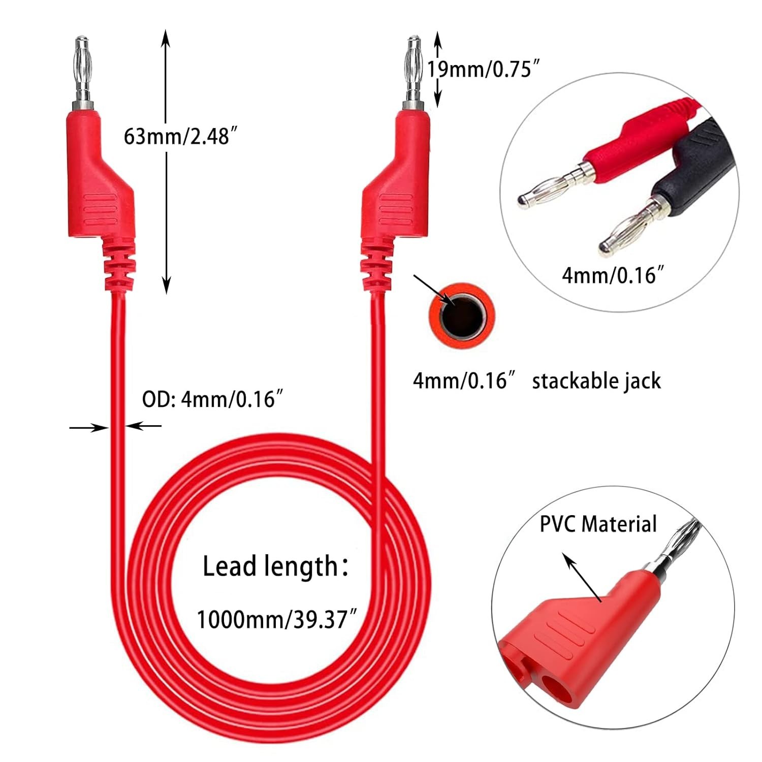 Banana Plug Silicone Leads Kit, 4mm Stackable Banana Plug with Threading Pro...