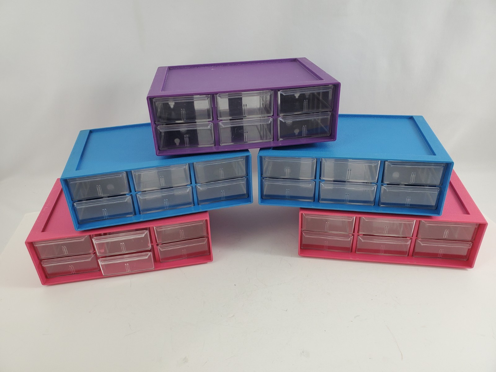 5 Akro-Mills  6 Drawer Organizer Storage Parts Bin Raspberry Blue Purple Cabinet