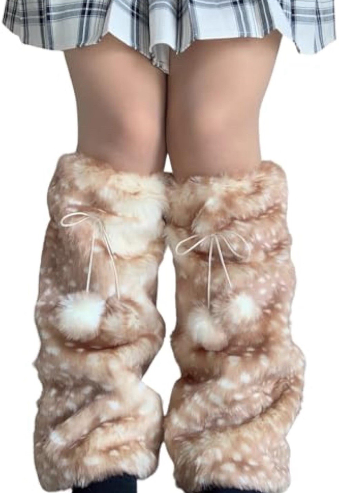 Women's Brown Faux Fur Deer Leg Warmers - Whimsy Twee Animal Print Deer Print